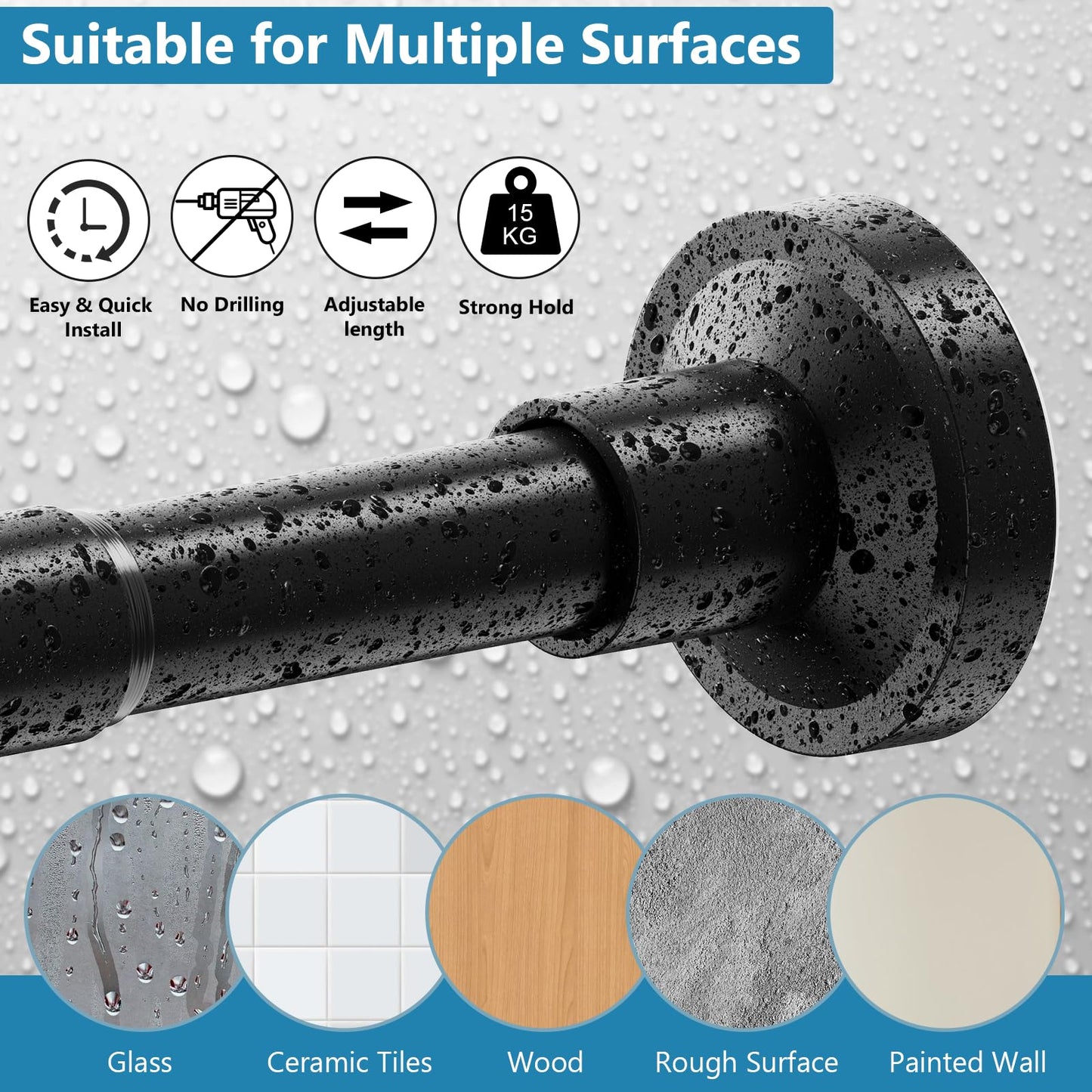 WELDUN Extendable Shower Curtain Tension Rod 48-118CM No Drill Rod