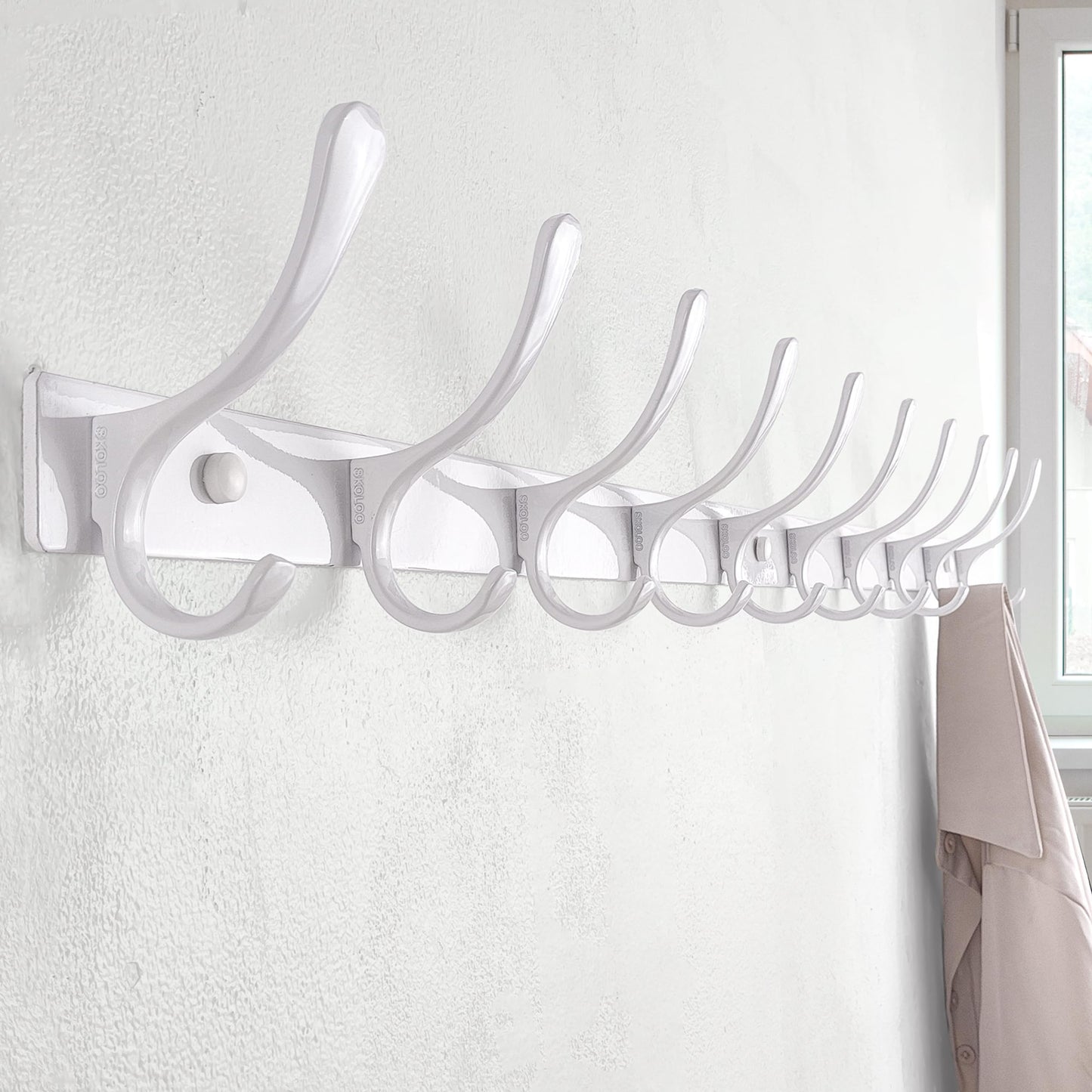 SKOLOO Coat Rack Wall Mounted - 10 Hooks, Pack of 2, Heavy Duty, Stainless Steel, Metal Wall Coat Hanger, Sturdy Wall Hooks for Hanging Coat, Jacket