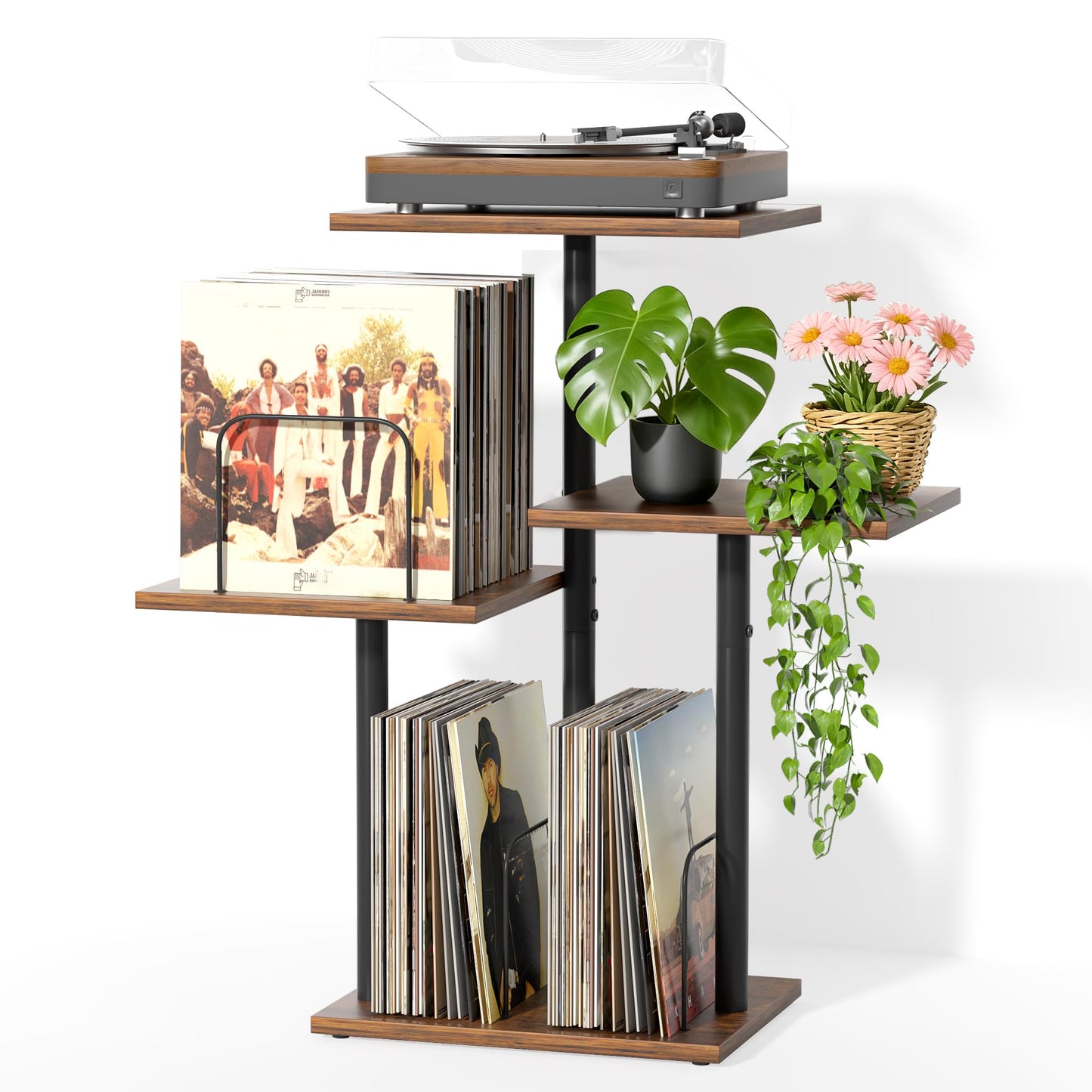 Bikoney Botanical Record Player Stand with LP Vinyl Display Shelf