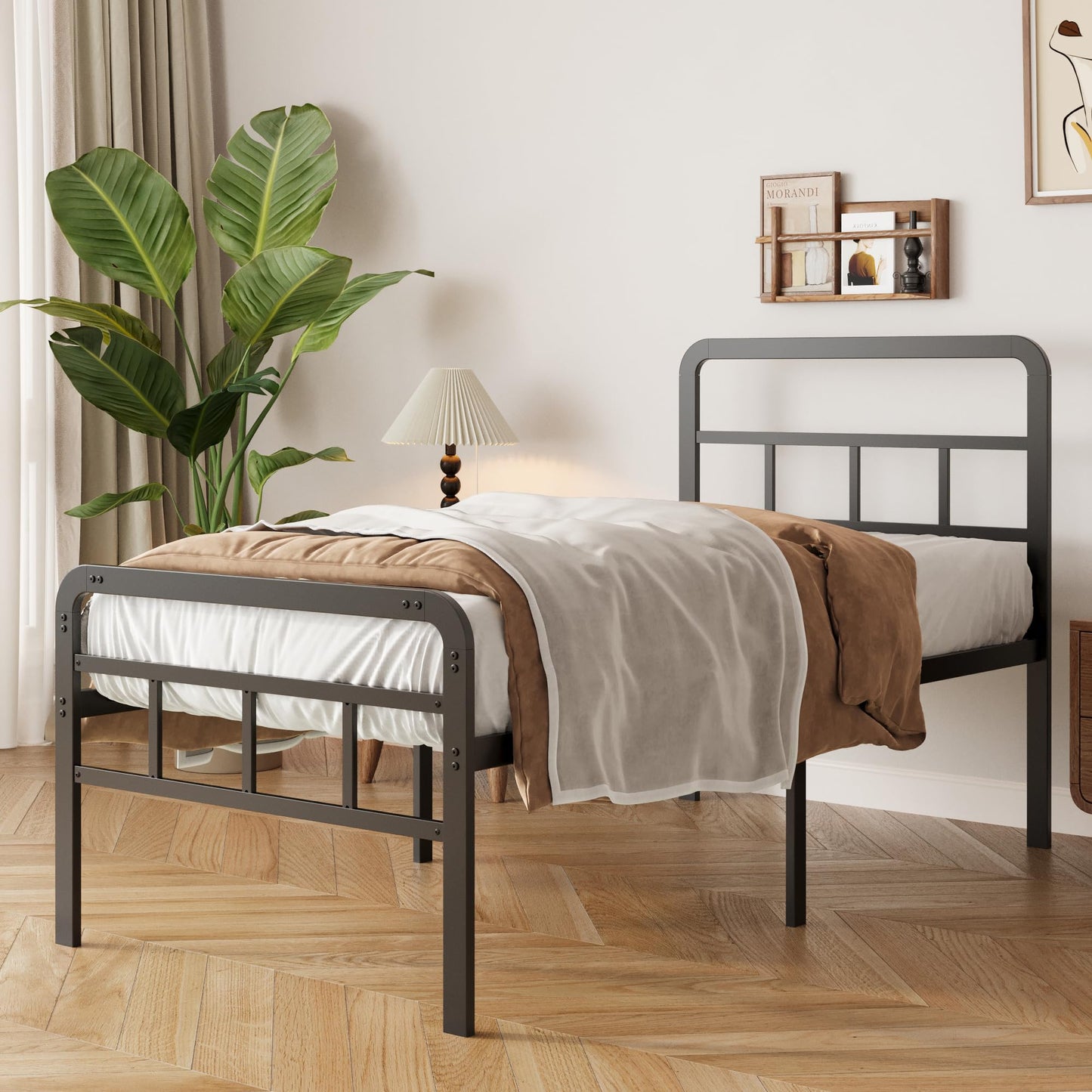 Yicensen 2ft6 Small Single Bed Frame with Headboard and Footboard, 46cm Height Small Single Metal Bed Frame with Heavy Duty Slat Support, Underbed