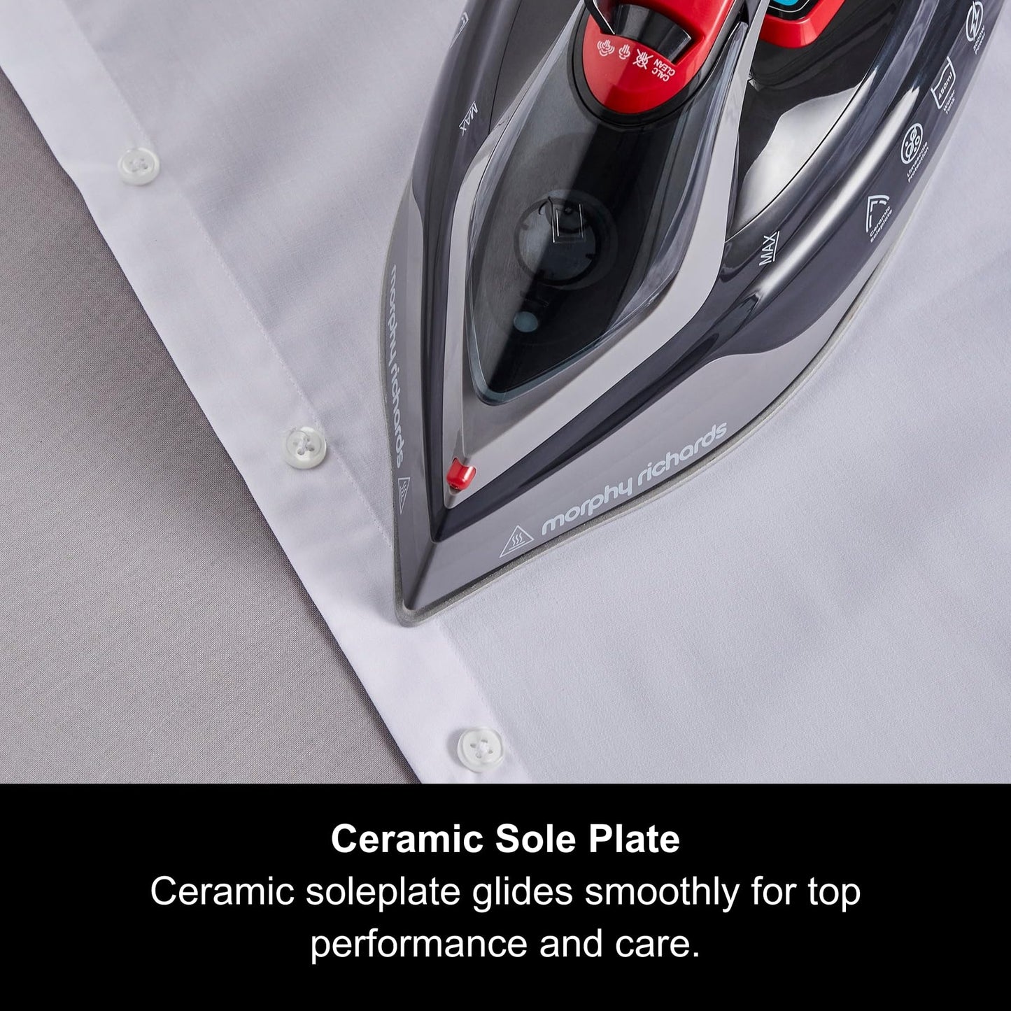 Morphy Richards Powersteam Elite LED Steam Iron, Non Stick Ceramic Soleplate, 35g Output, Vertical option, Self Clean, Anti Drip, Digital Controls, 3m