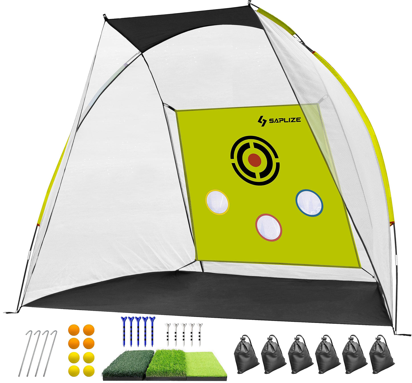 SAPLIZE Large Golf Practice Net, Ultra-Stable Golf Nets for Backyard Driving, Noise-Reducing Target Cloth, 10x7ft Golf Hitting Net with Tri-turf Golf