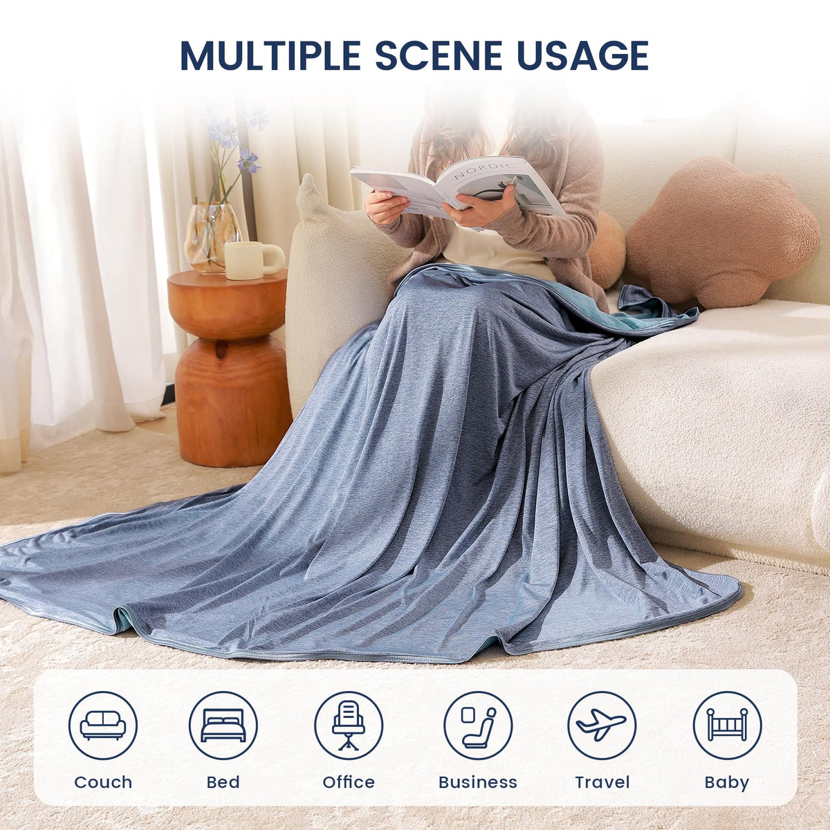 Danctec Cooling Blanket for Night Sweats, Summer Throw for Hot Sleepers, Q-Max>0.45 Cool Fiber for Bed Couch Sofa Travel Adult Kids, Lightweight,