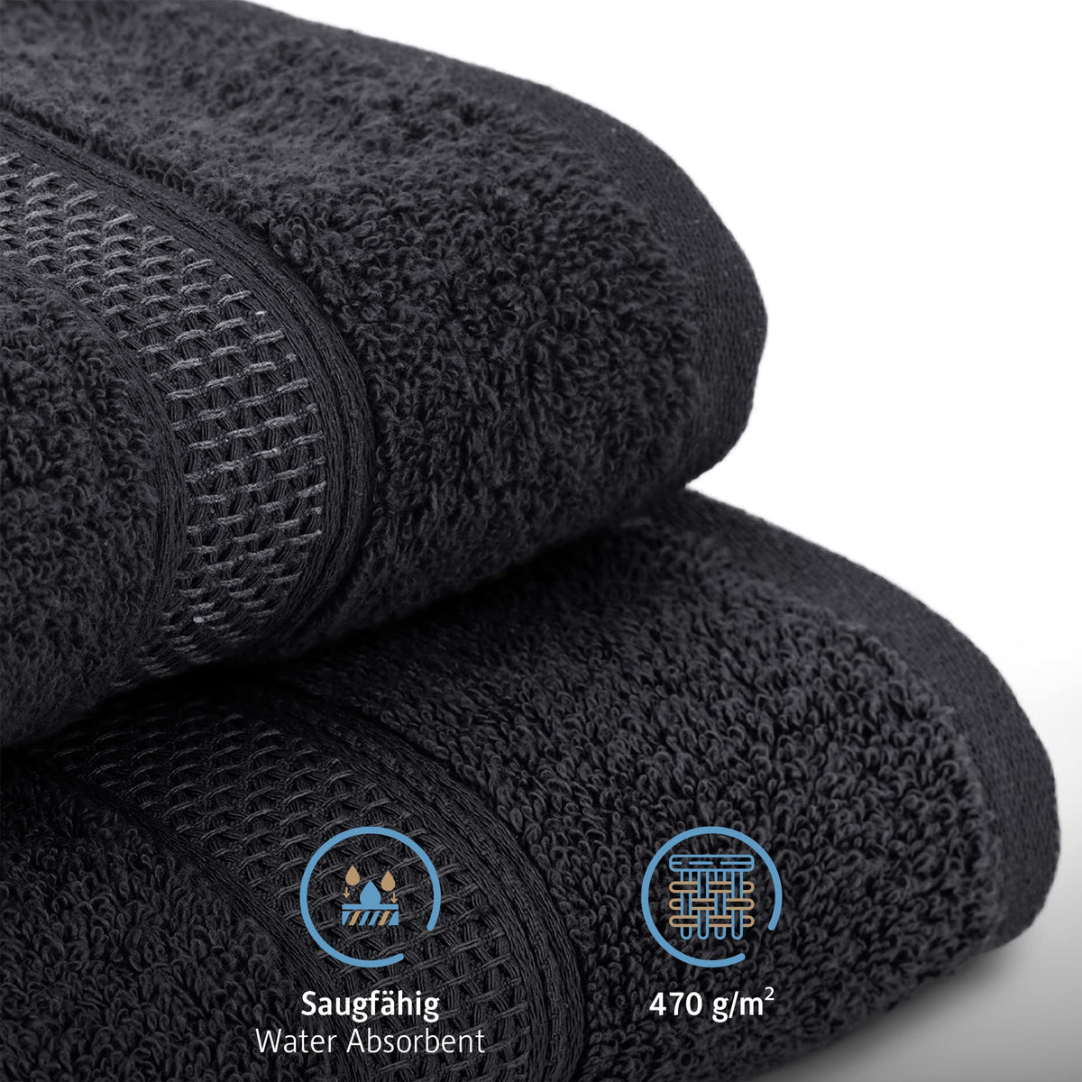 Komfortec Set of 4 Hand Towels 50 x 100 cm 100% Cotton Terry Towelling Soft Black