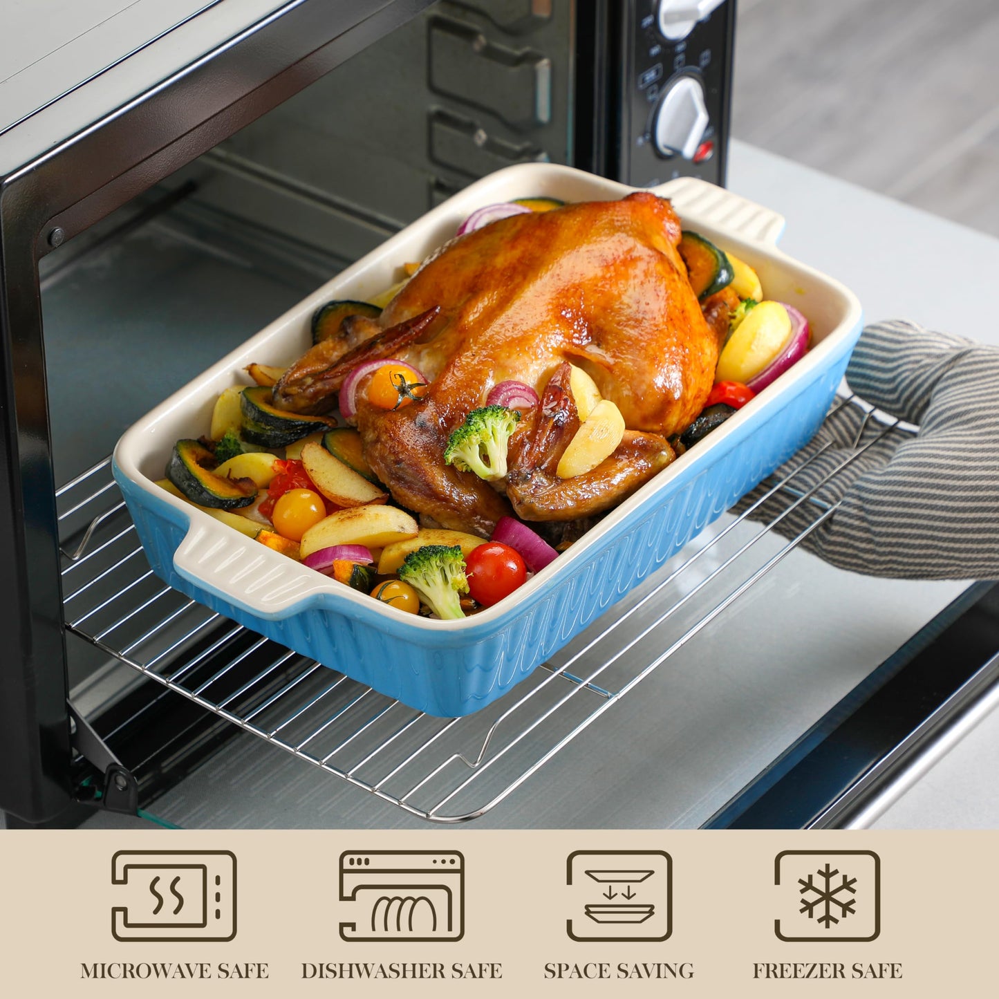 MALACASA, Series Bake, Rectangular Baking Dish Set of 4 (9"/11"/12"/14"), Oven to Table Baking Dish with Ceramic Handles Ideal for