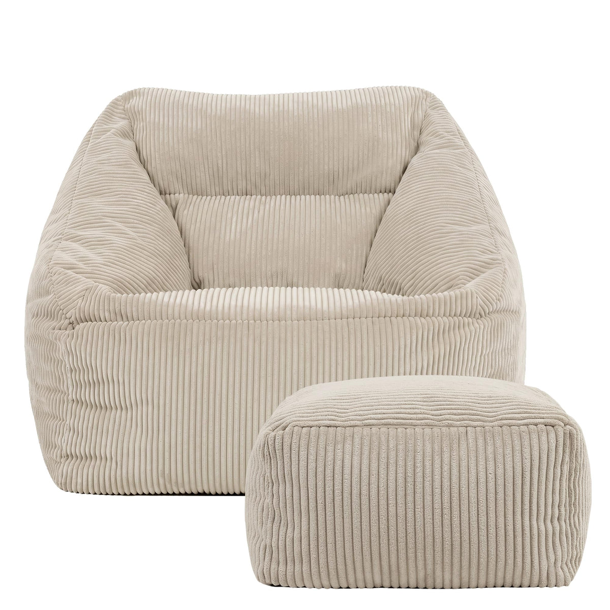 icon Natalia Cord Bean Bag Chair & Footstool with Filling Included, Beige