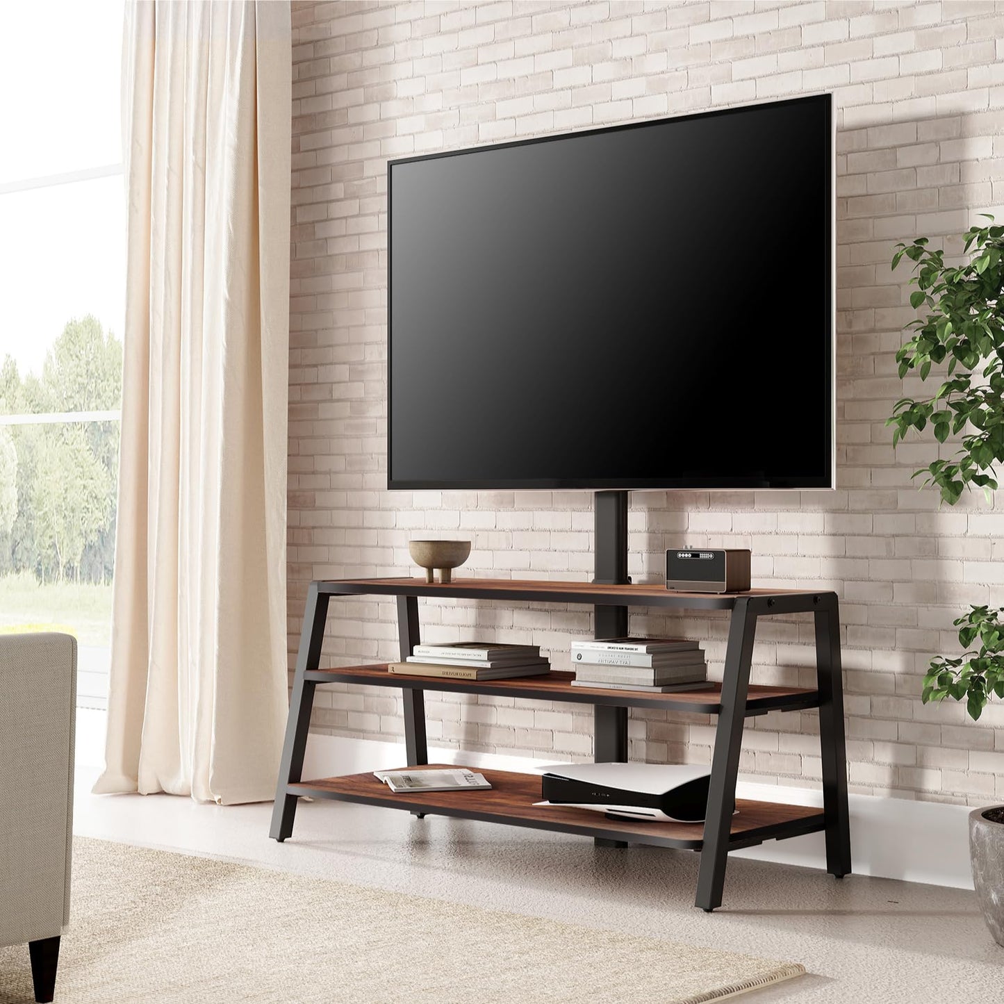 FITUEYES TV Stand Cabinet with Bracket for 37" - 70", Golden Walnut