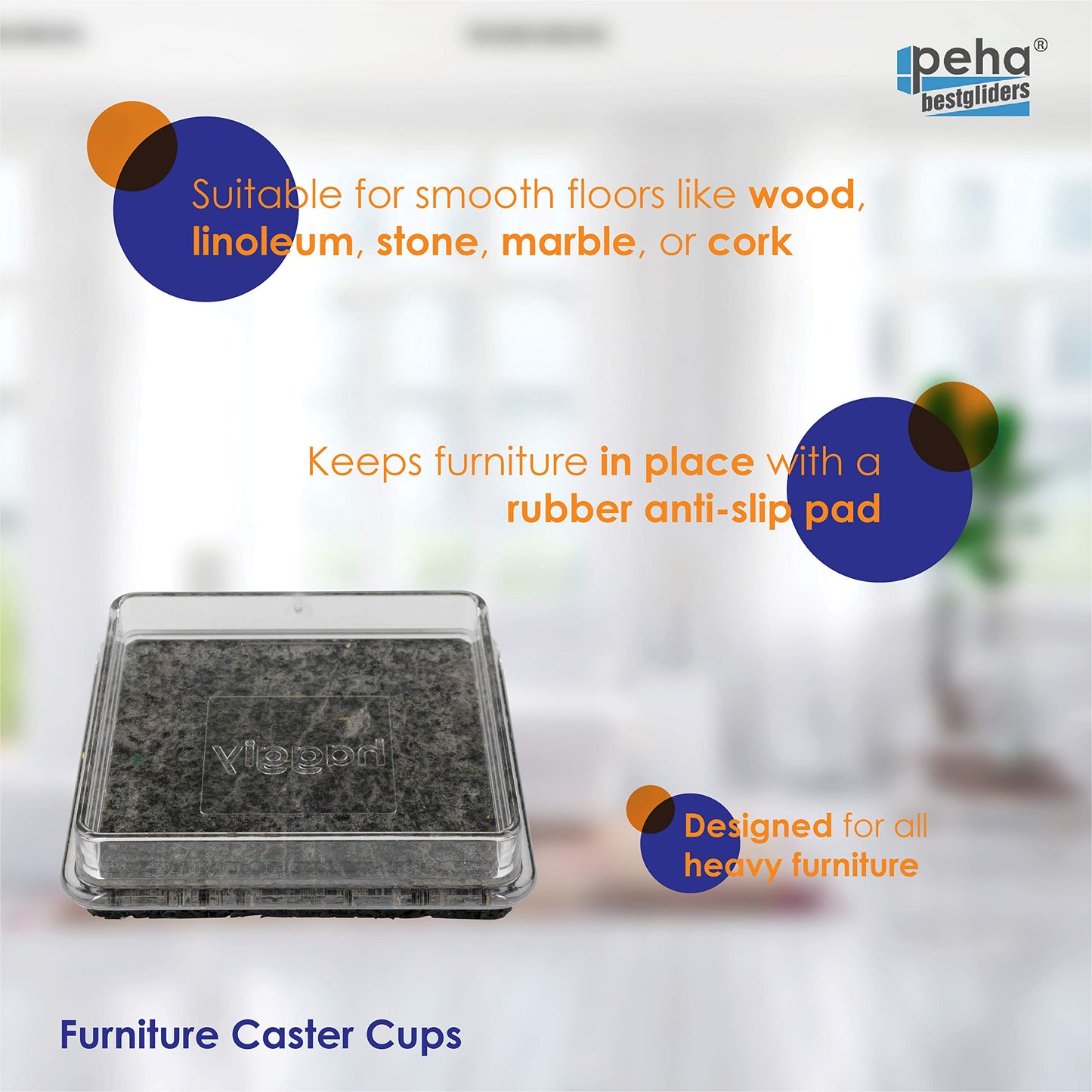 haggiy Anti-Slip Furniture Coasters - transparent, 60x60mm (4 Pcs)