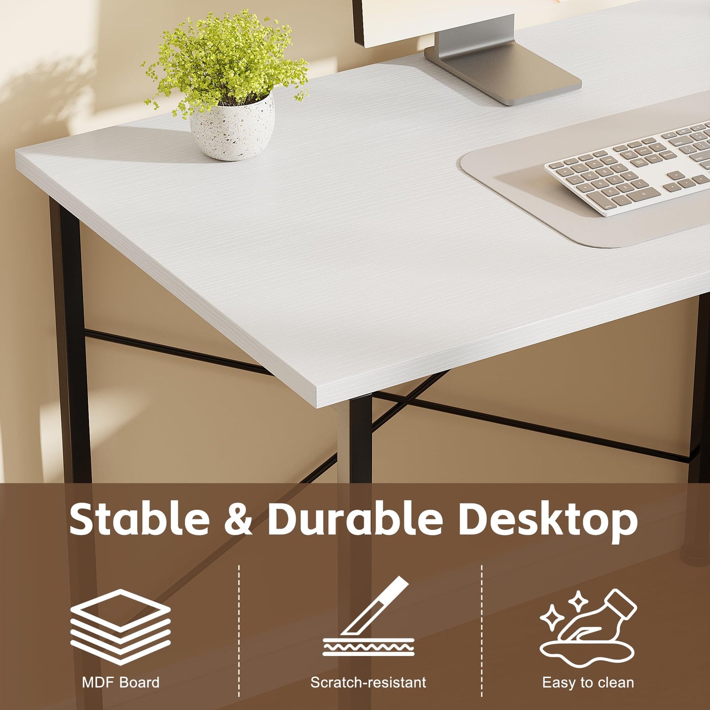 CAIYUN Corner Desk, 50" L Shaped Gaming Desk with Removable Monitor Stand, Computer Desk for Home Office, Metal Frame, White