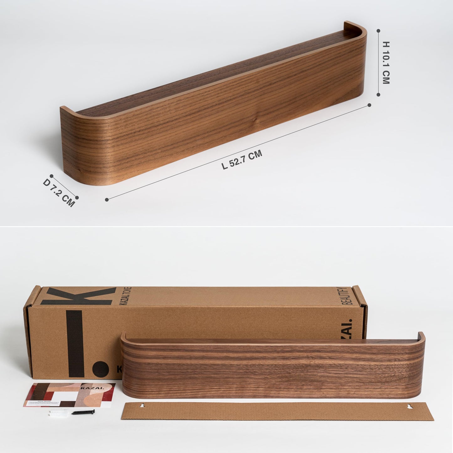 Kazai. Wall-Mounted Coat Rack 'Toke' | Modern Design Coat Rack with Hidden Wall Hooks | Solid Wood Veneer Panel Coat Hanger | Walnut