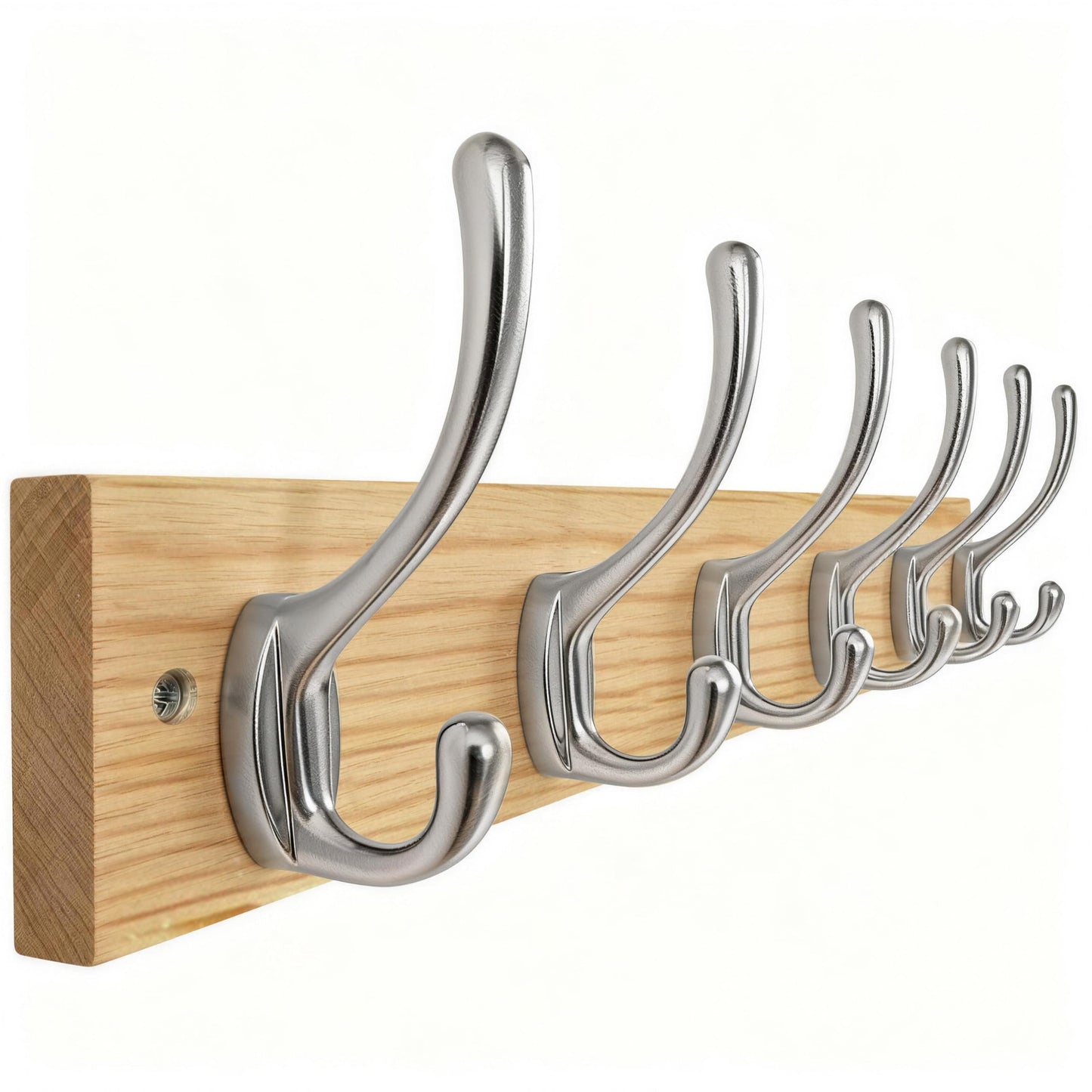 HONSKY Wall Coat Rack - 6 Double Hooks (44cm) | Wooden & Metal Towel/Coat Hanger for Entryway, Bathroom, Bedroom, Garage | Easy Install