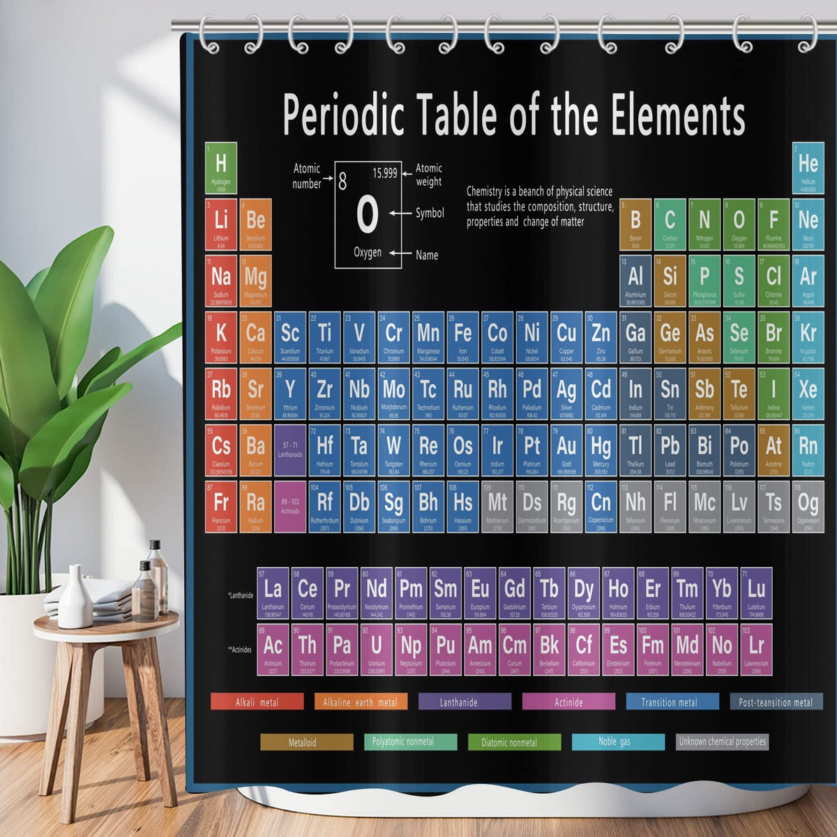 ASDCXZ Shower Curtain Periodic Table 180x180 cm, Black Periodic Table of Elements Washable Bath Shower Curtains Polyester Textile Waterproof