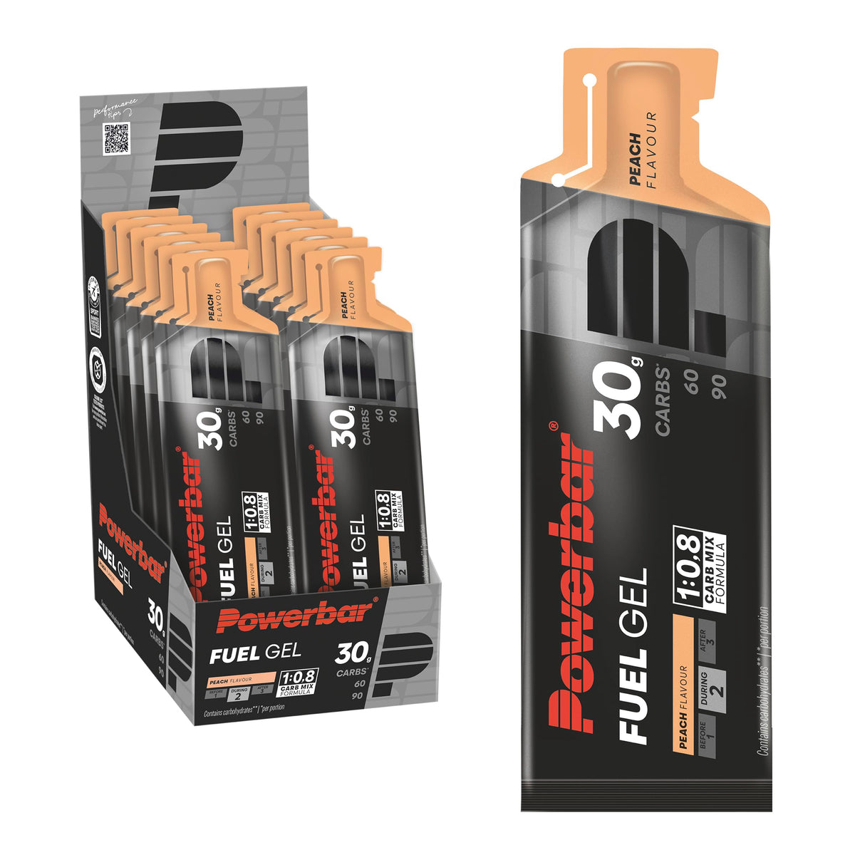 Powerbar - Black Line - Fuel 30 Gel - Peach - 12x50ml - High Carb Energy Gel - caffeine-free