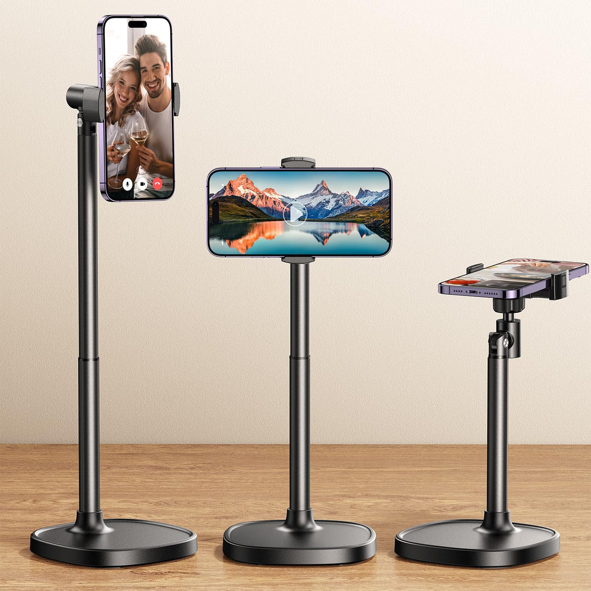 DIMONCOAT Phone Stand for Desk, Angle Height Adjustable Phone Holder for Desk, Aluminum Alloy Universal iPhone Stand Holder, Retractable Cell Phone