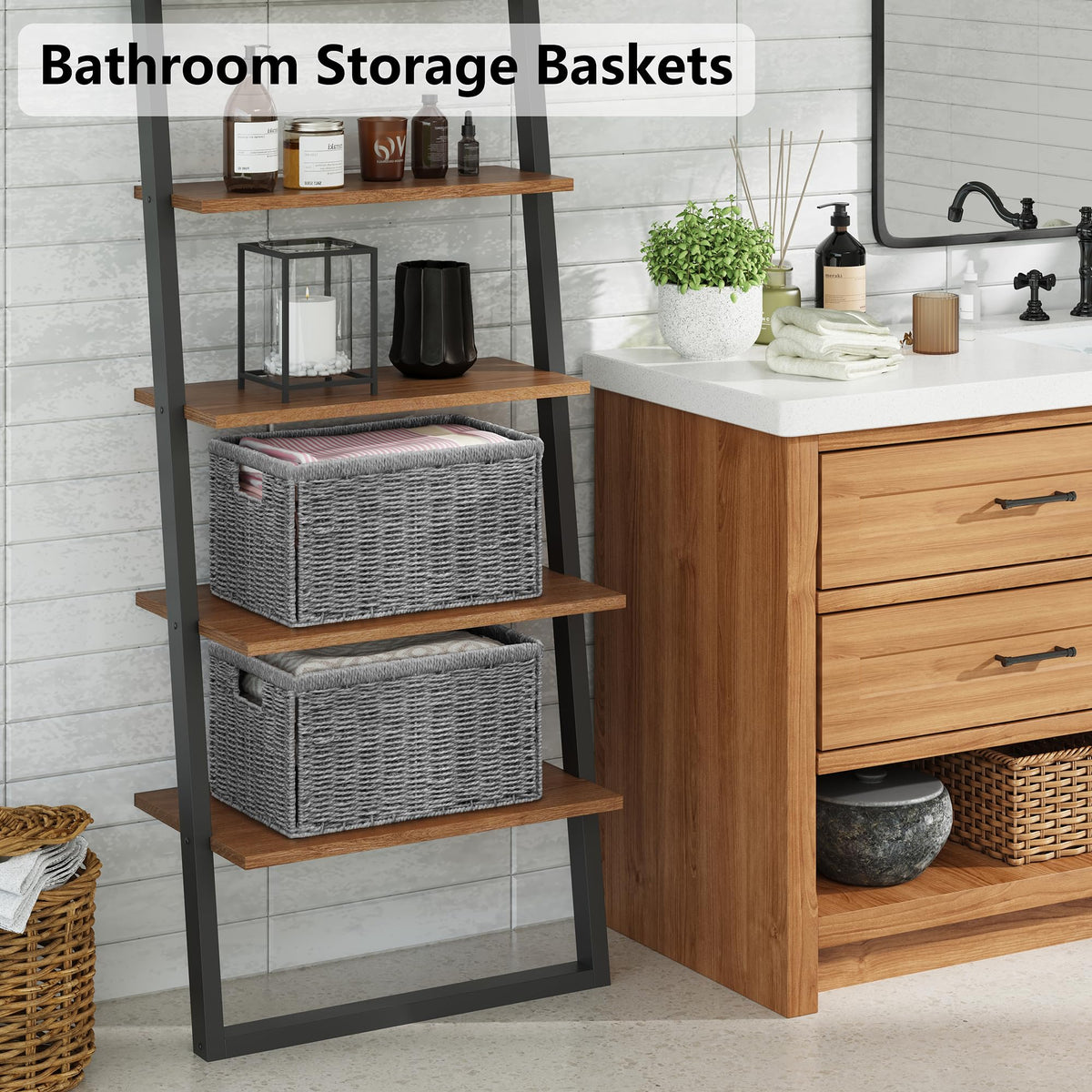 Vagusicc Wicker Storage Basket, Foldable Storage Cubes Organizer Bins, Handwoven Storage Baskets for Shelves Closet Office Bathroom