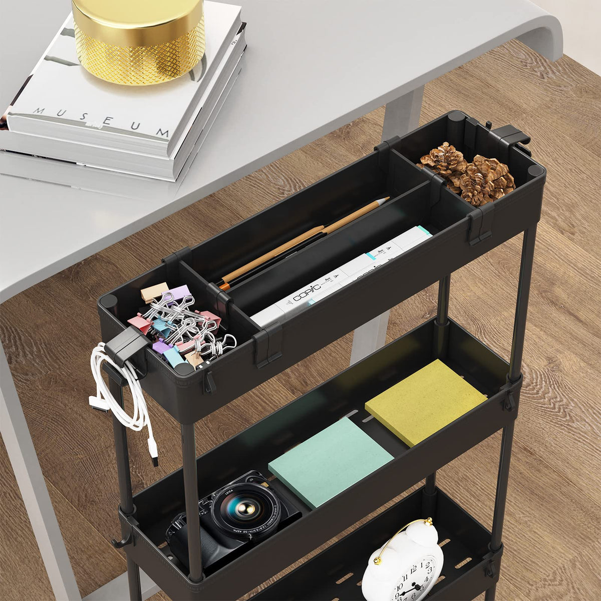 SAKA Slim Storage Cart,4 Tier Bathroom Rolling Utility Cart Storage Organizer Slide Out Cart