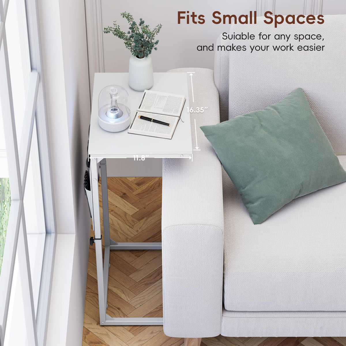 Vagusicc C-Shaped Side Table, Height Adjustable Sofa Side Table, Bedside Table with Cloth Storage Bag, C Table, End Table for Small Spaces