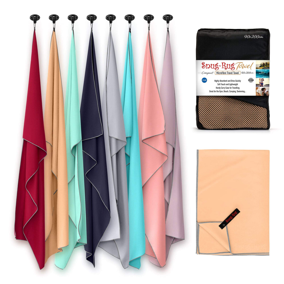 Snug Rug Microfibre Beach Towel Extra Large XL 200 x 90cm Super Absorbent Quick Drying Lightweight Sand Proof - Sand Beige