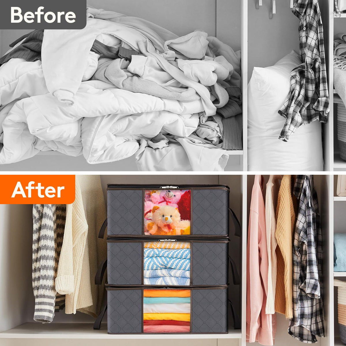 Lifewit 4 Pack Clothes Storage Bag Foldable Storage Boxes with Lids Underbed Wardrobe Storage Organiser with Sturdy Fabric Clear Window for Clothing