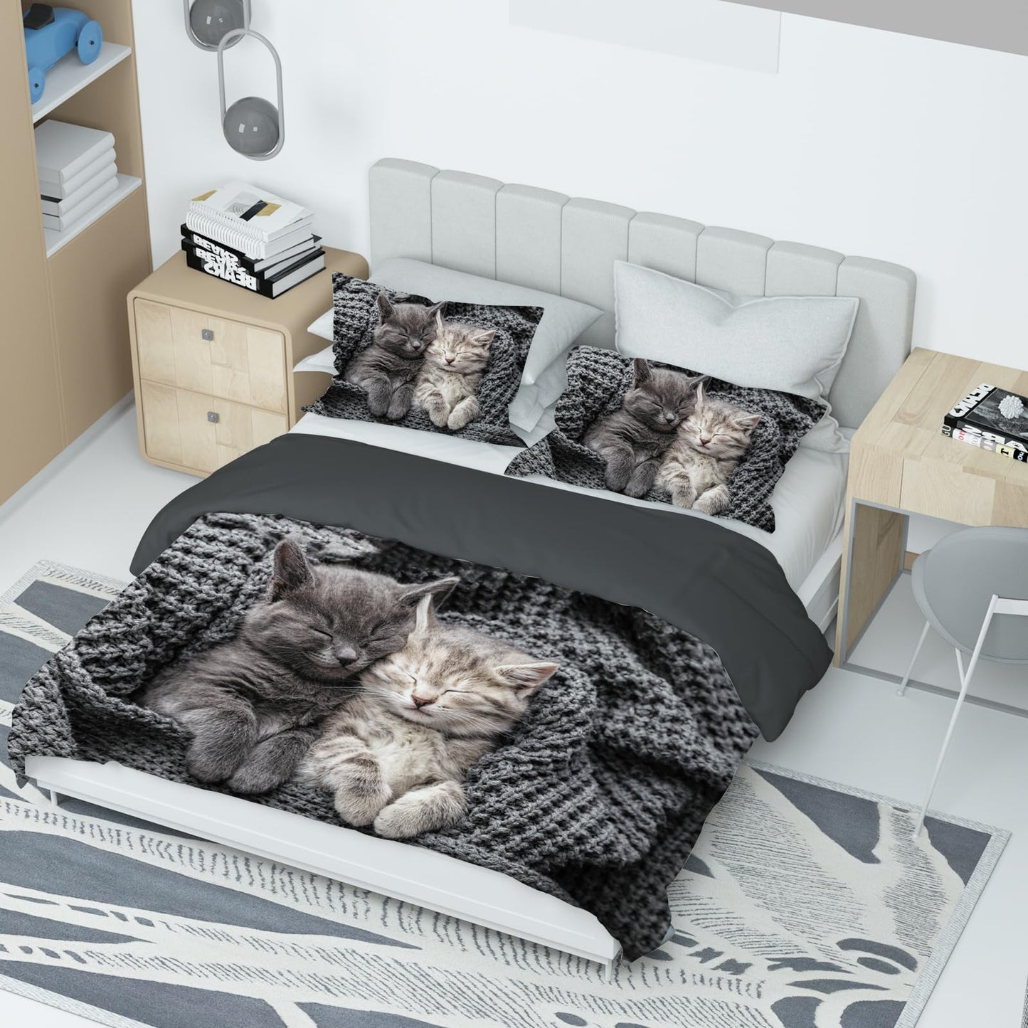 VTRXEG Cat Bedding Set, 3-Piece Soft and Comfortable Microfiber Duvet Cover Set for Children and Adults (220x240cm)