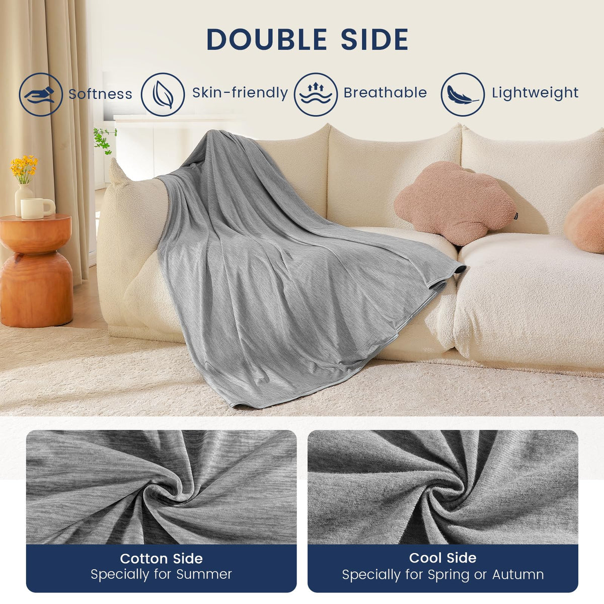 Danctec Cooling Blanket for Night Sweats, Summer Throw for Hot Sleepers, Q-Max>0.45 Cool Fiber for Bed Couch Sofa Travel Adult Kids, Lightweight,