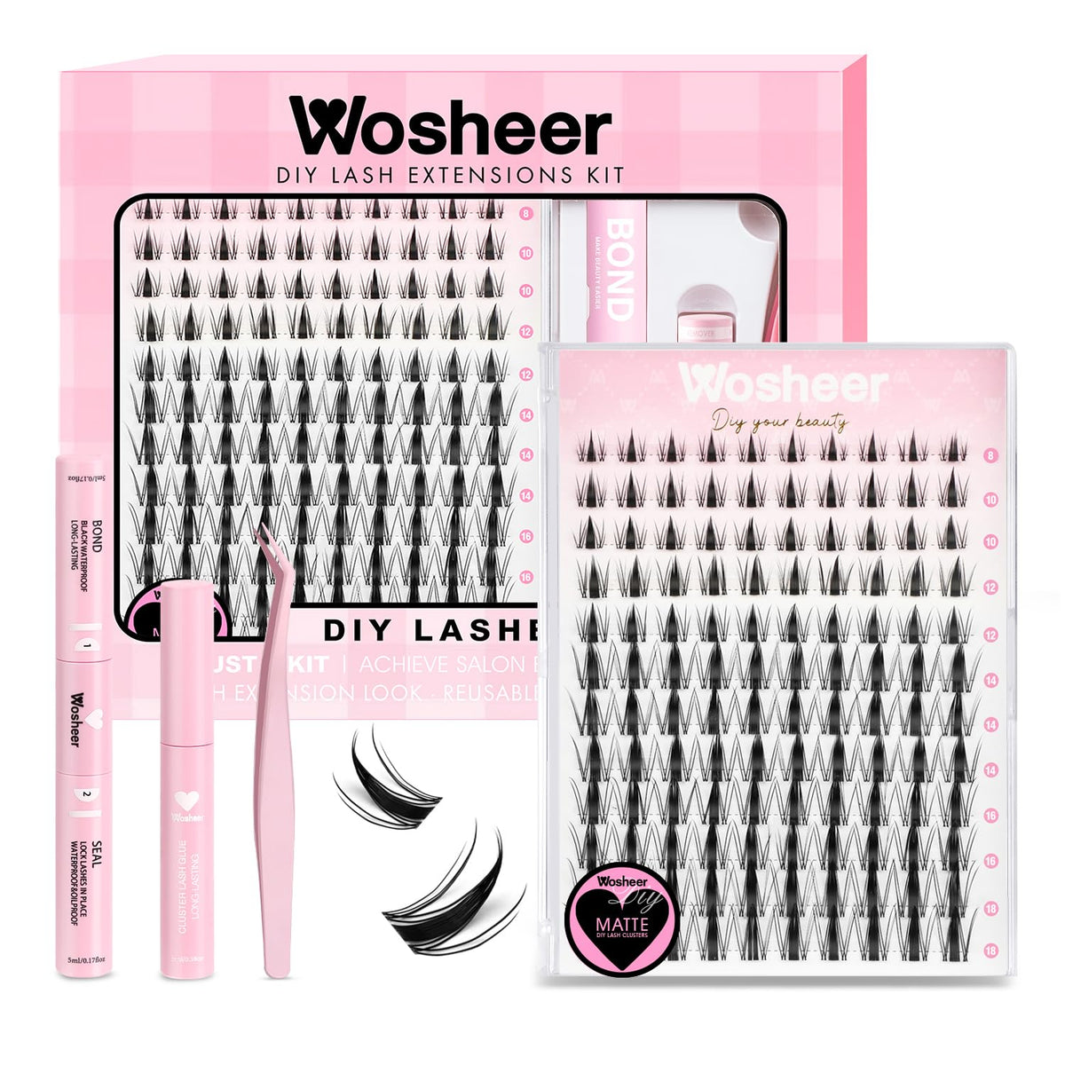 Wosheer Cluster Lashes Kit Lashes Individual Cluster Kit Manga Lash Clusters with Bond and Seal&Remover D Curvature Anime Lashes DIY Eyelash