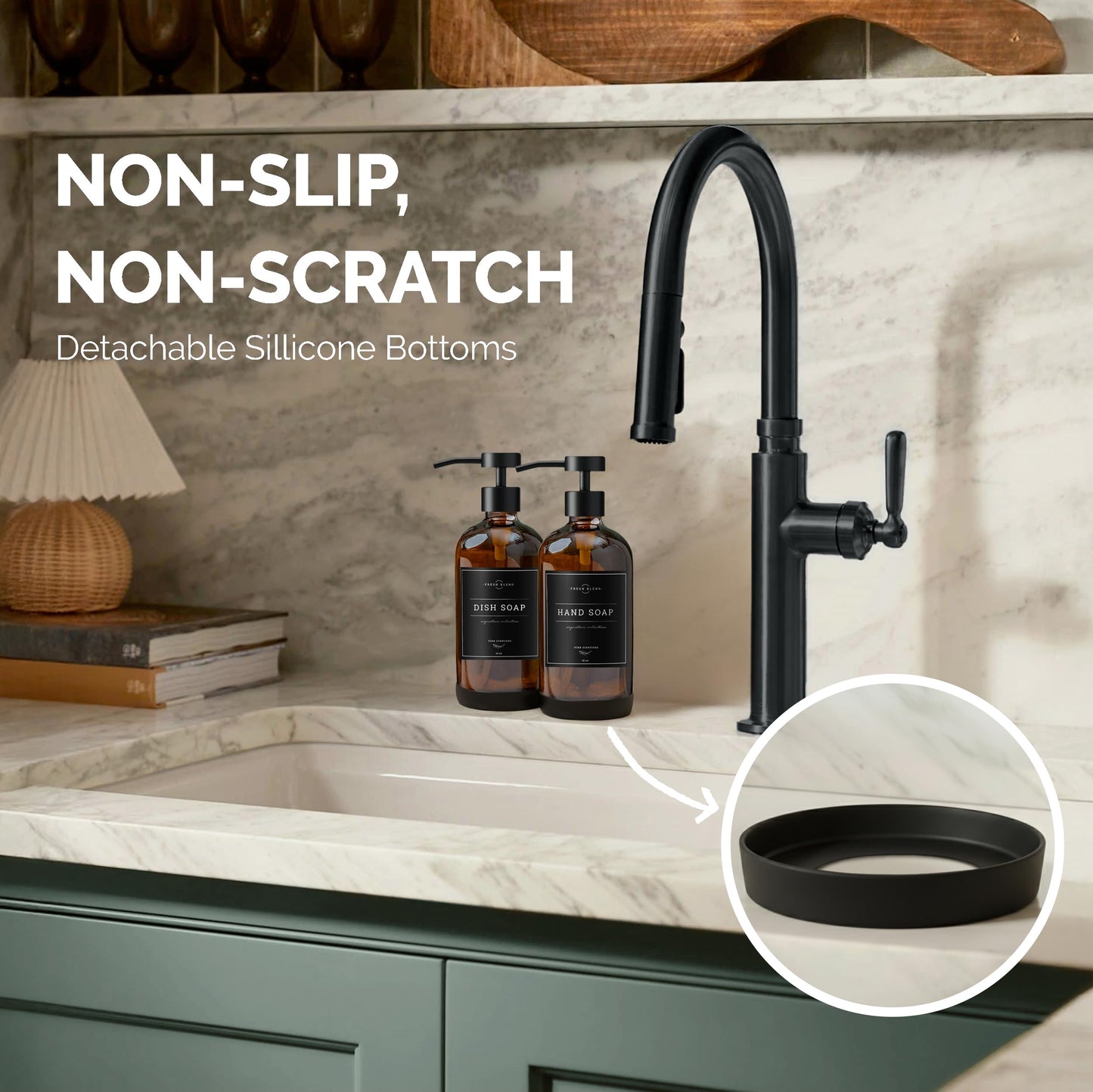 Vine Creations Glass Soap Dispenser, 2 Pack Kitchen Soap Dispenser Set with Stainless Steel Pump