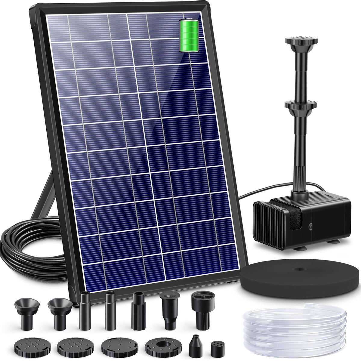 Billing Solar Pond Foundtain with Battery Backup, 8W 300L/H Solar Water Pump with 3600 mAh Battery Backup Filter Solar Water Feature Pump with DIY 5ft