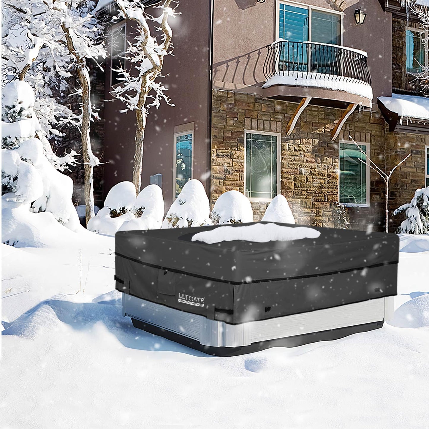 ULTCOVER Waterproof 600D Polyester Square Hot Tub Cover Outdoor SPA Covers 72 x 72 inch Black