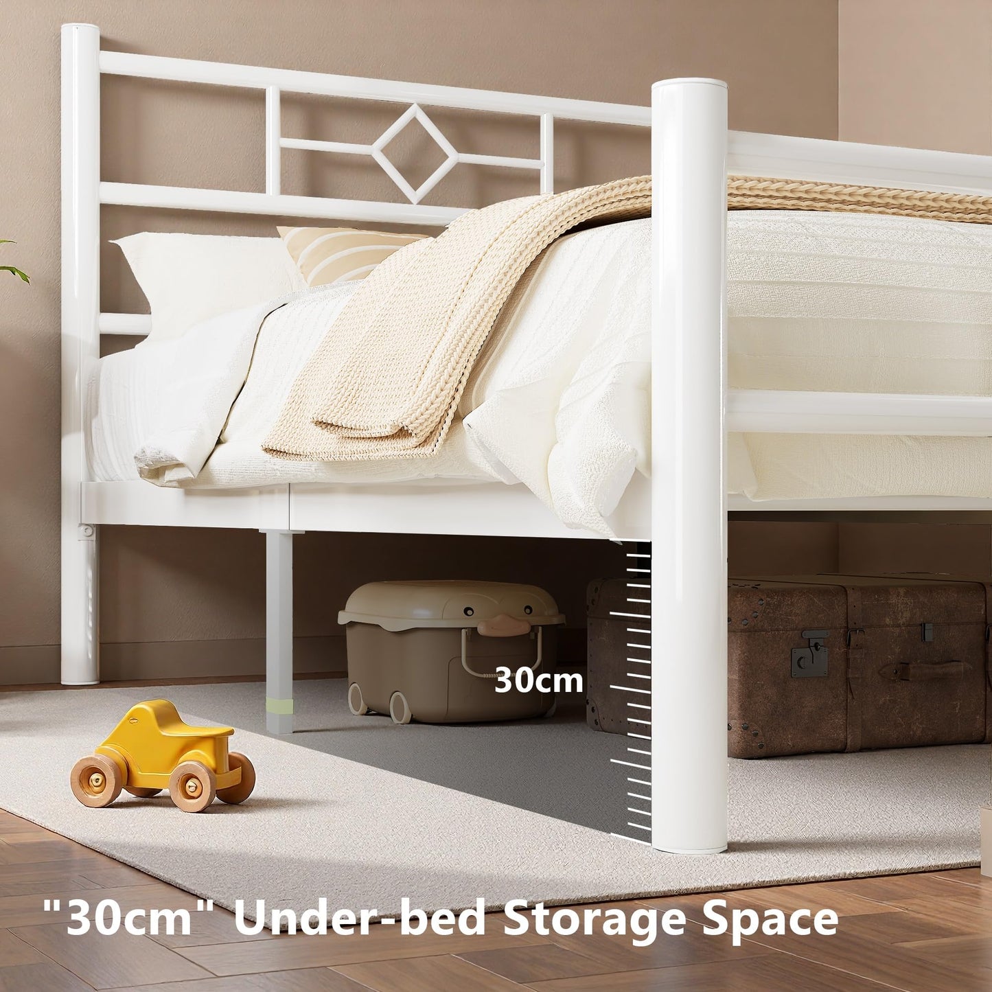 Feonase Single Bed Frame 3ft with Headboard & Footboard, Single Metal Bed Frame with Heavy Duty Metal Slat Support, Ample Under-bed Storage