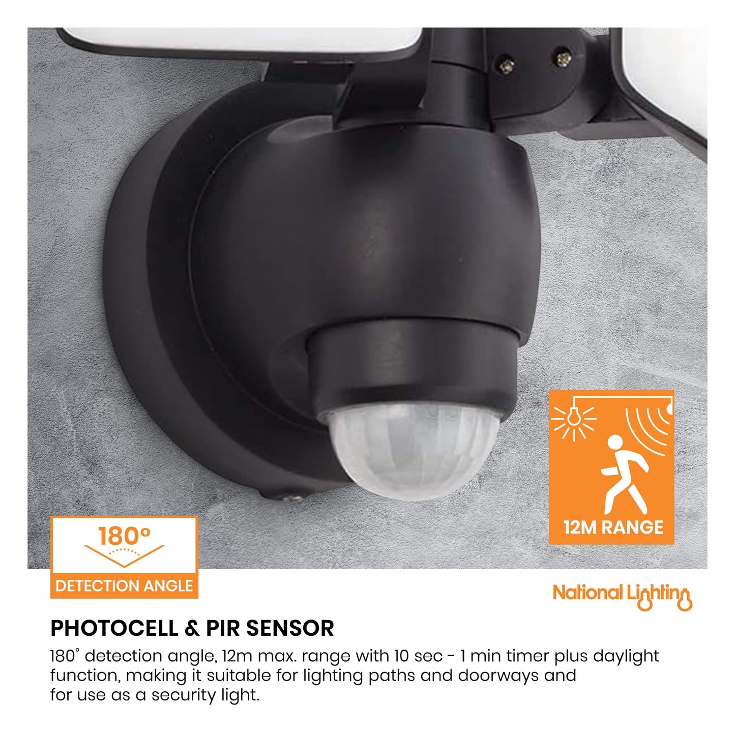 National Lighting Twin LED PIR Floodlight - IP44 Rated Outdoor Security Lights with Motion Sensor - Mains Powered Flood Lights Adjustable Double Head