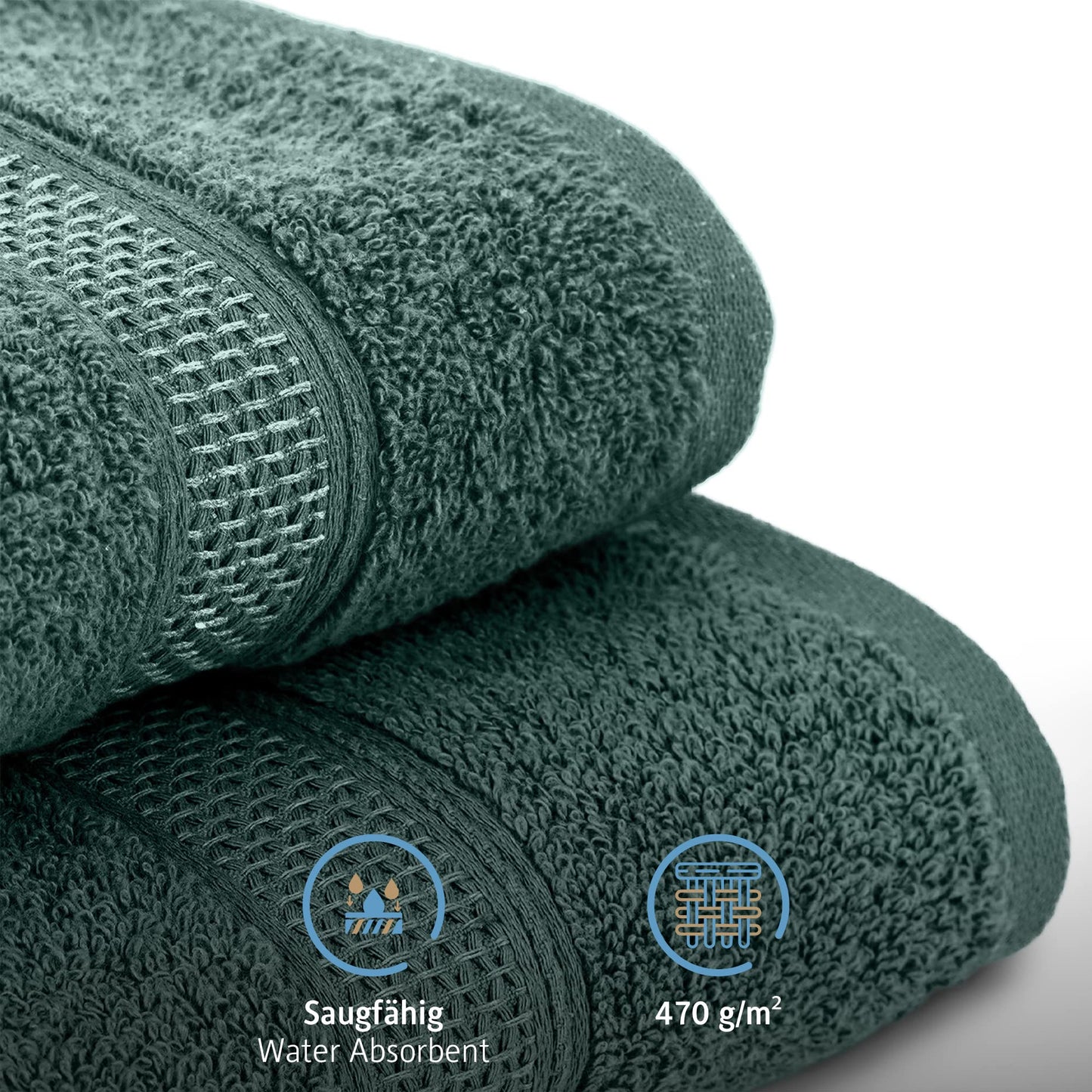 Komfortec Set of 8 Hand Towels 100% Cotton, 4 Bath Towels 70 x 140 cm and 4 Hand Towels 50 x 100 cm, Terry Clothing, Soft, Towel, Large, Dark Green