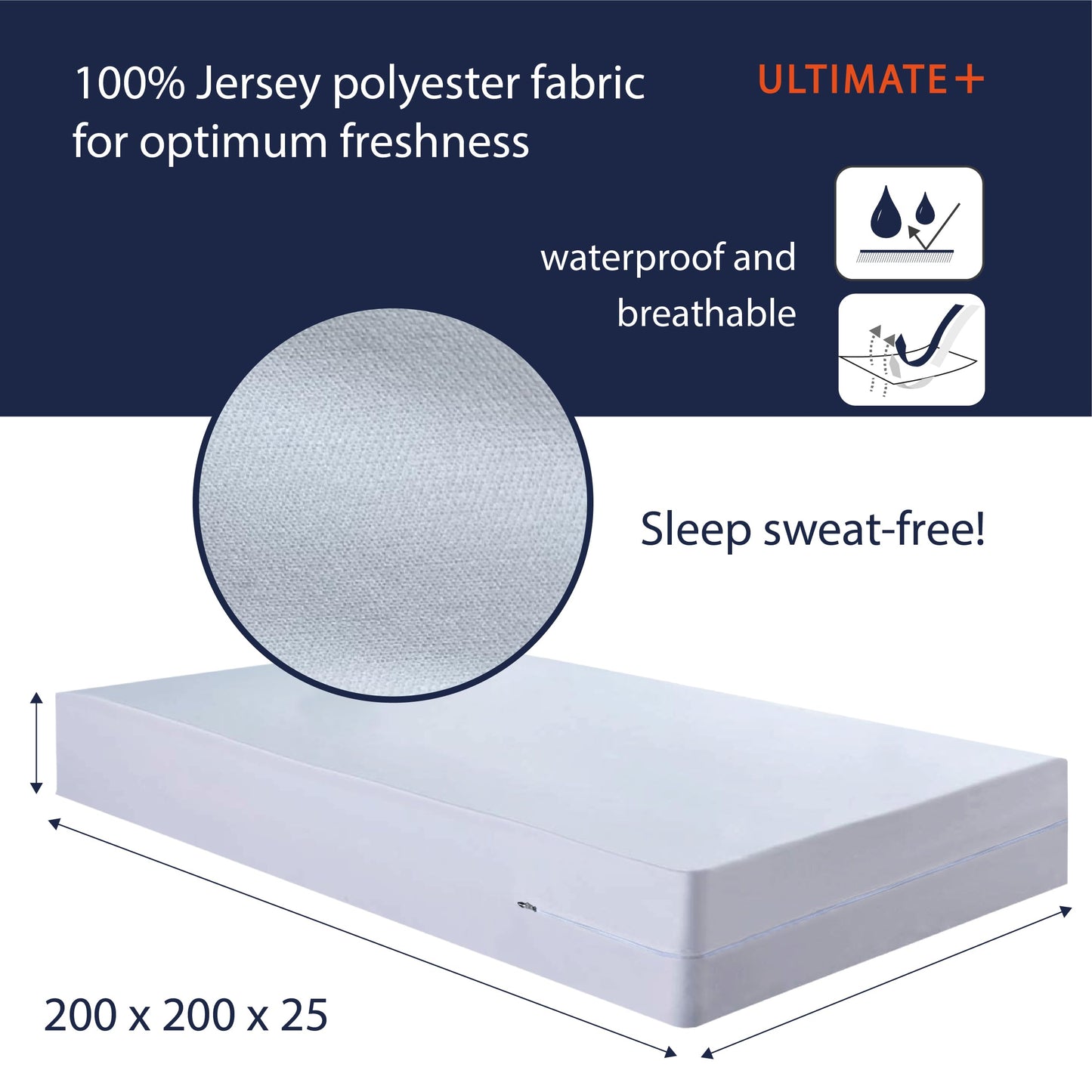 Twillie - Integral Mattress Cover 200x200x25 cm Waterproof - Anti bedbug - Oeko-TEX® Mattress Cover AEGIS® treatment Anti-Dust Mite, Anti-Bacterial