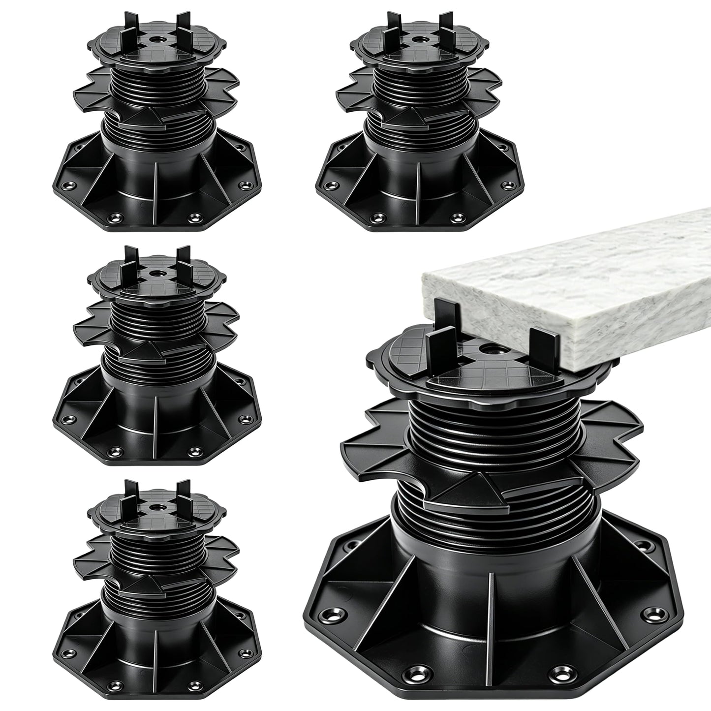Nordswal 4 Pack Adjustable Tile & Paver Support Pedestal, Heavy Duty Paving Slab Supports with Rubber Pad, Height Adjustable 60-140mm
