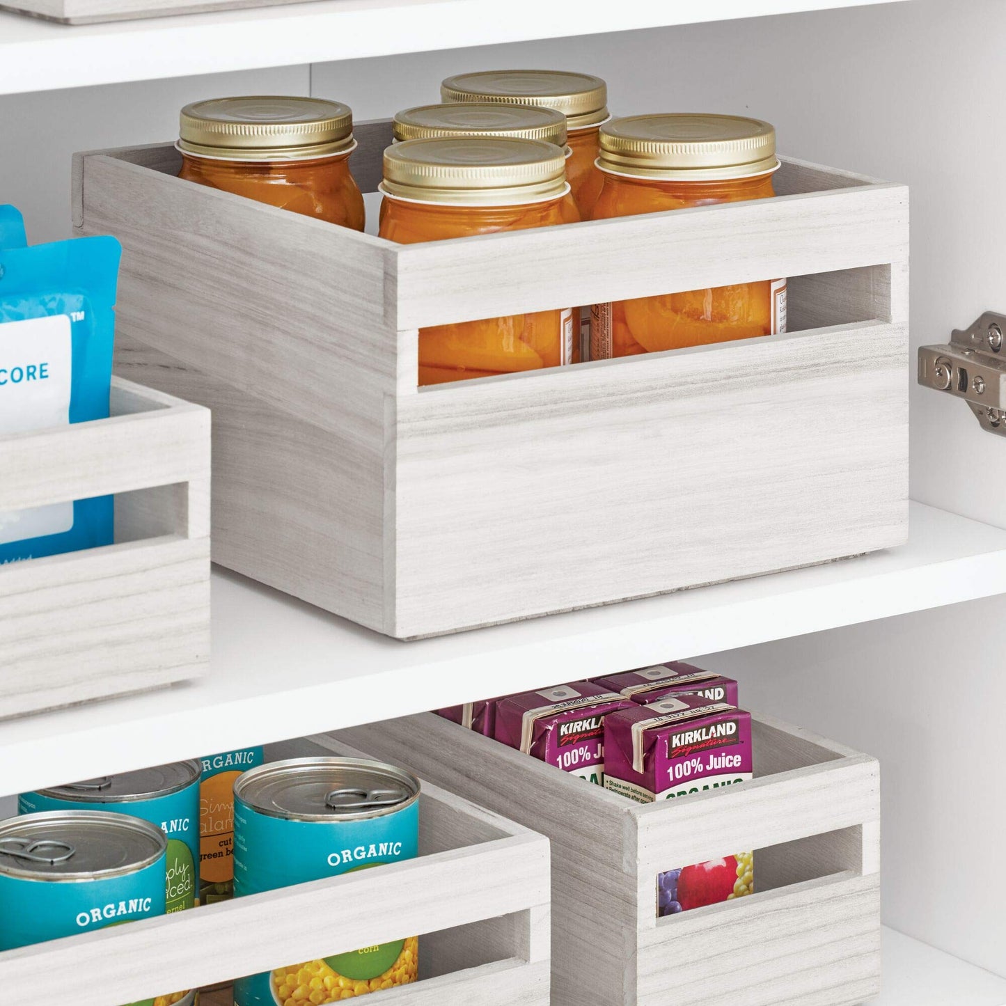 iDesign EcoWood Kitchen Storage Box, Kitchen Container Made from Eco-Friendly Paulownia Wood, Wooden Box for Kitchens, Bathrooms and More, White Wash