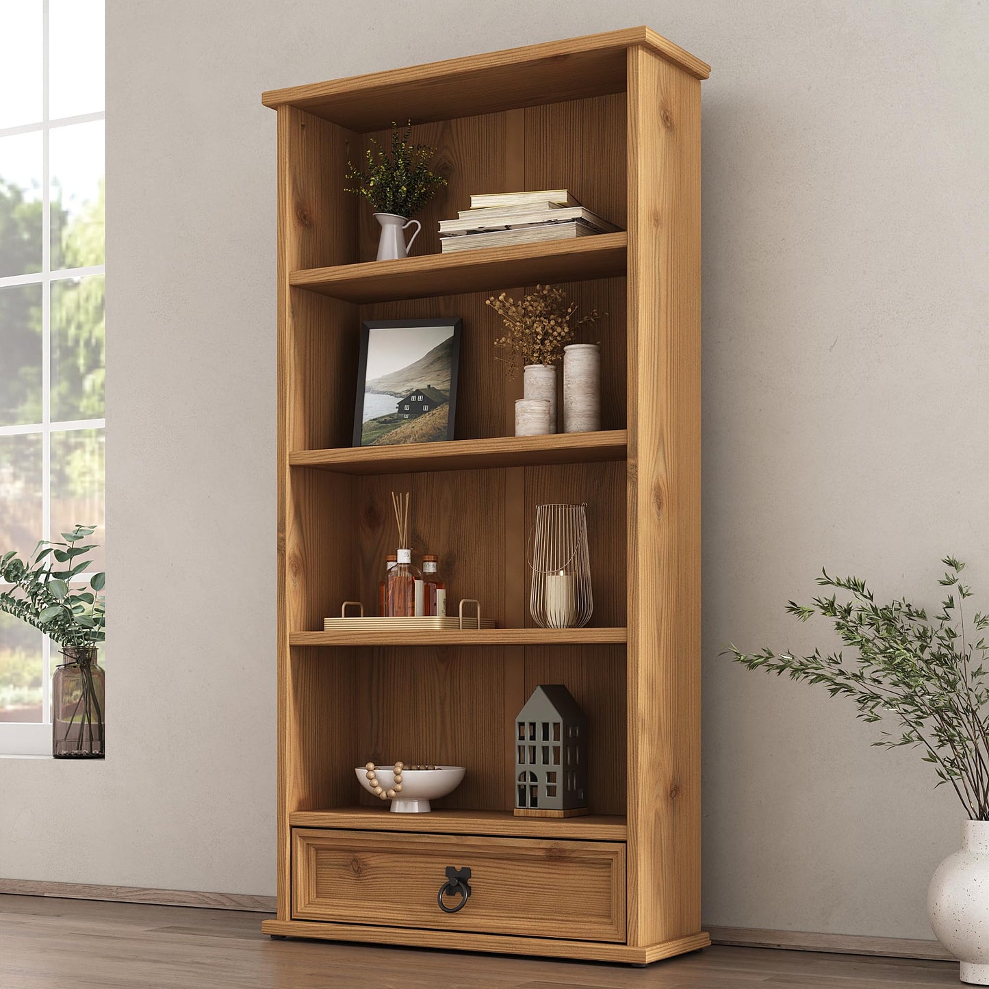 Mews Corona 1 Drawer DVD/CD Rack Bookcase Storage Unit Mexican Style Solid Pine with Wax Finish