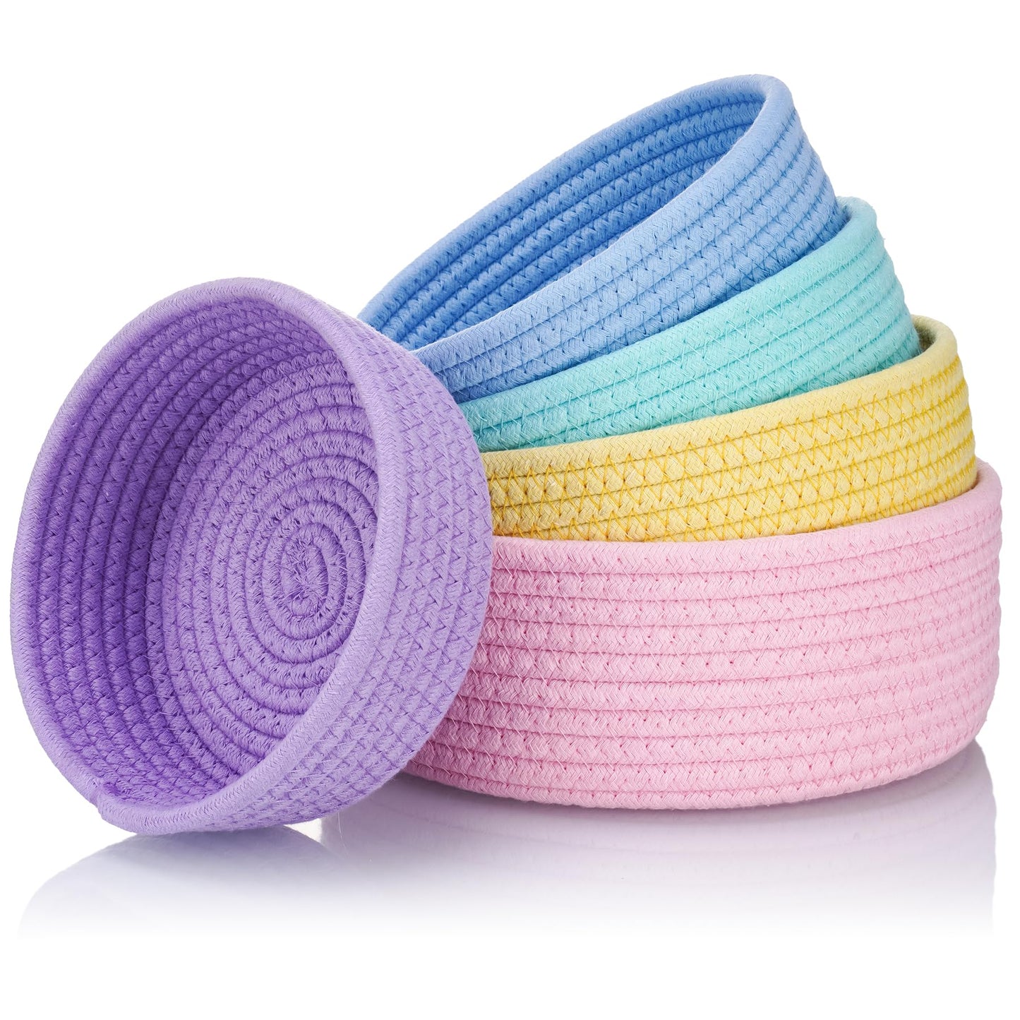 NiHome 5-Pack Cotton Rope Storage Baskets, Woven Round Bin Set, Rainbow
