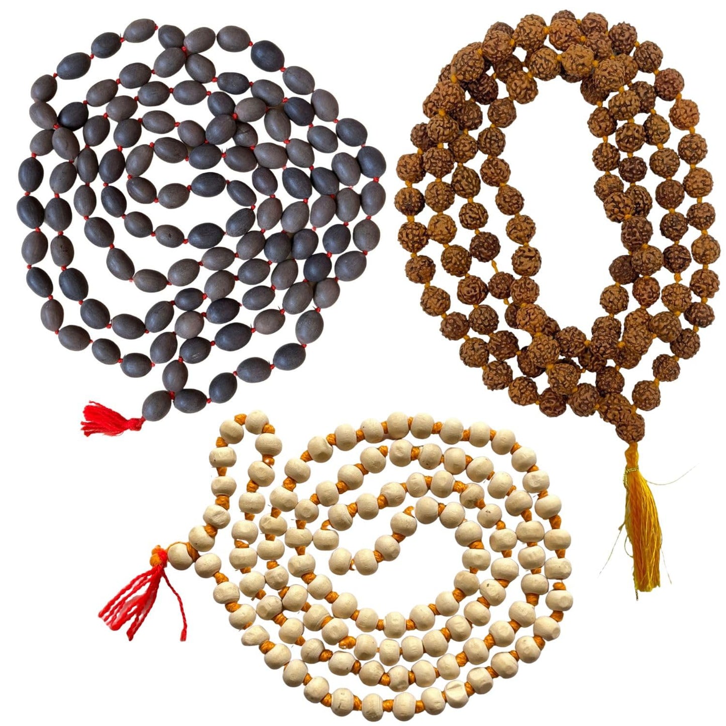 NAISHA (Pack of 3) Rudraksha Mala, Tulsi Japa Mala & Original Kamal Gatta Mala (Lotus Seeds) Lakshmi Puja Mala Natural Himalaya 5 face Panch Mukhi