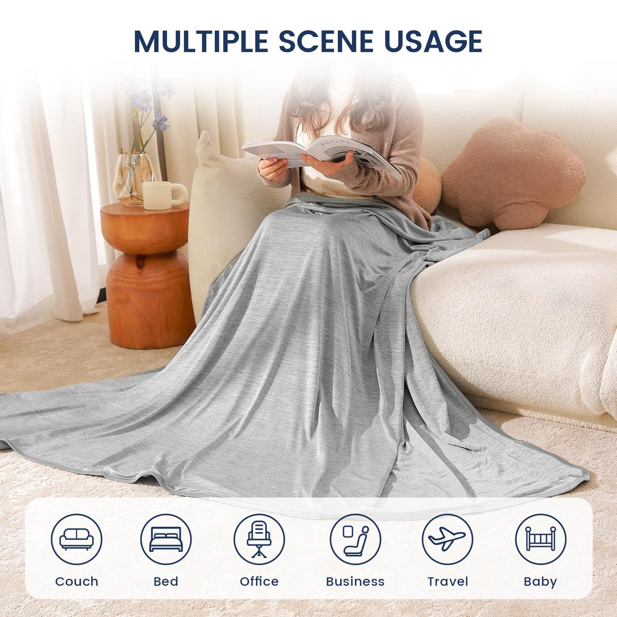 Danctec Cooling Blanket for Night Sweats, Summer Throw for Hot Sleepers, Q-Max>0.45 Cool Fiber for Bed Couch Sofa Travel Adult Kids, Lightweight,