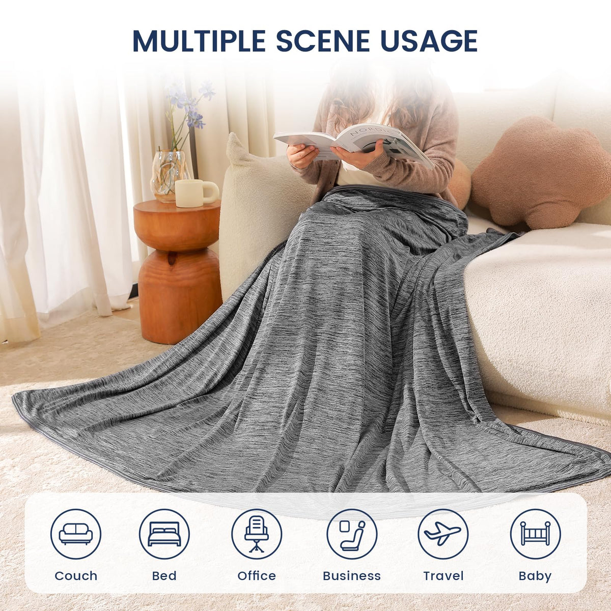 Danctec Cooling Blanket for Night Sweats, Summer Throw for Hot Sleepers, Q-Max>0.45 Cool Fiber for Bed Couch Sofa Travel Adult Kids, Lightweight,