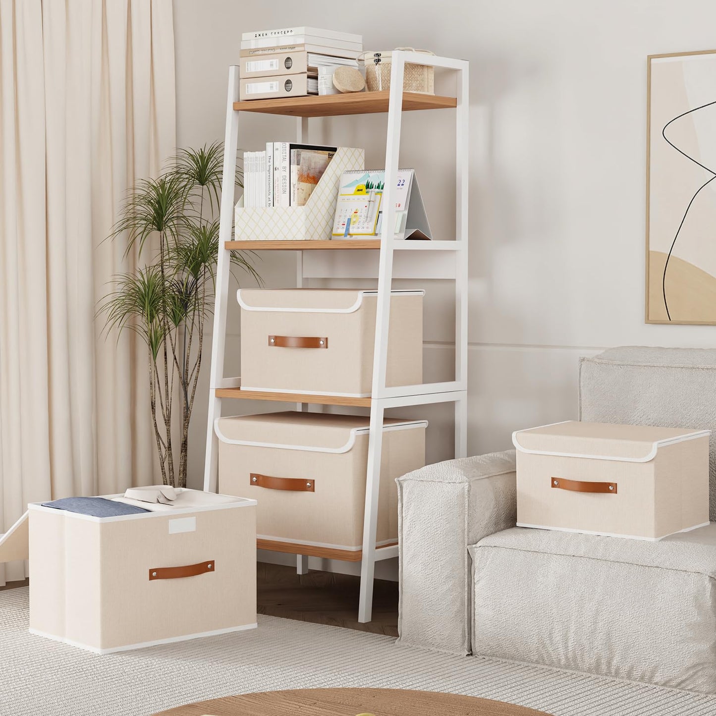 Yawinhe Foldable Storage Boxes, 2 Pack Fabric Baskets,38x25x25cm,Beige