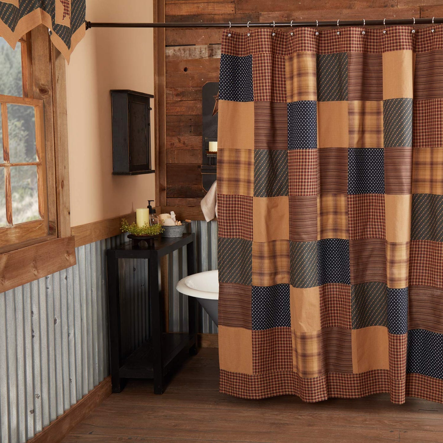 VHC Brands Shower Curtain, Cotton, Deep Red, Standard
