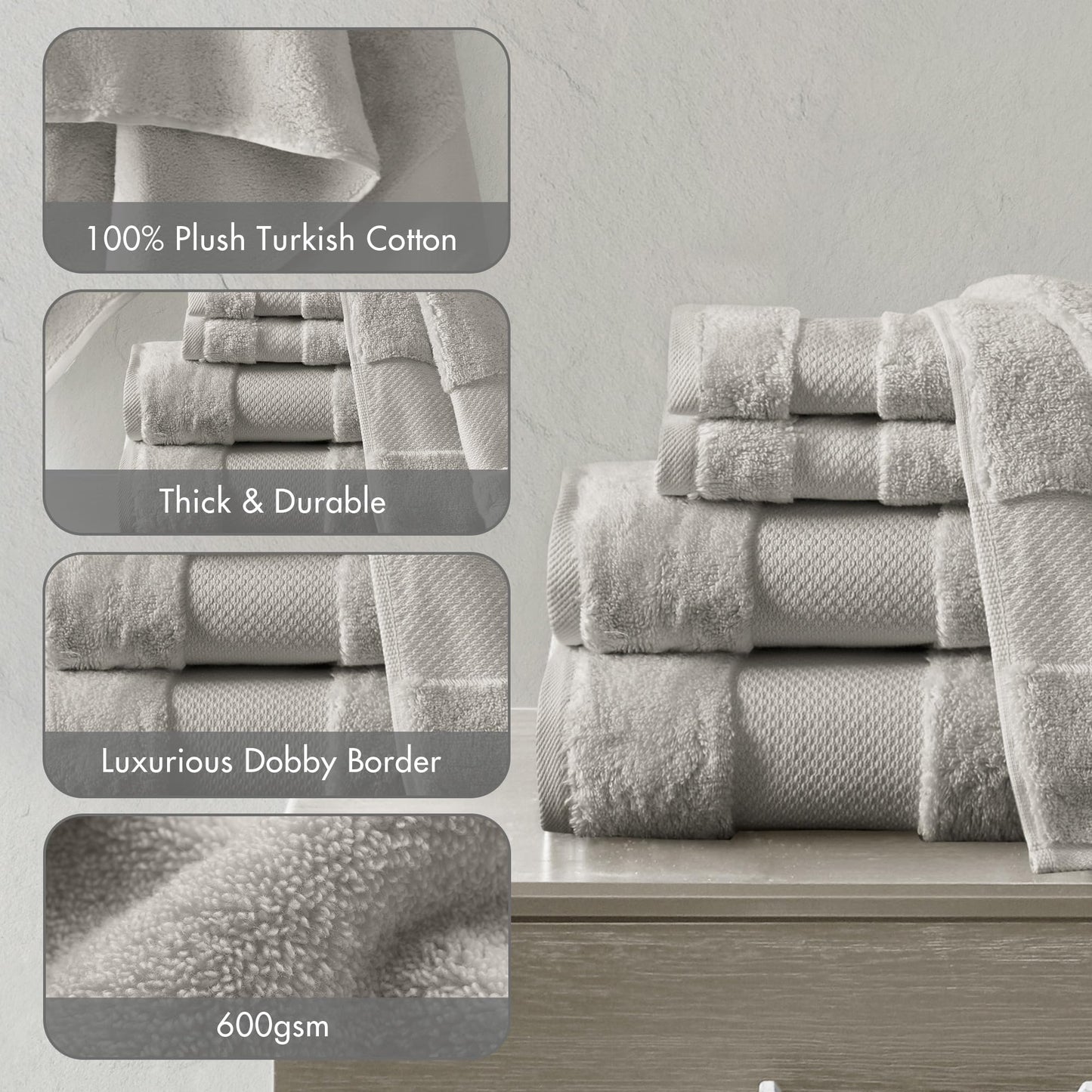 Madison Park Turkish Bath Towel Set, grey