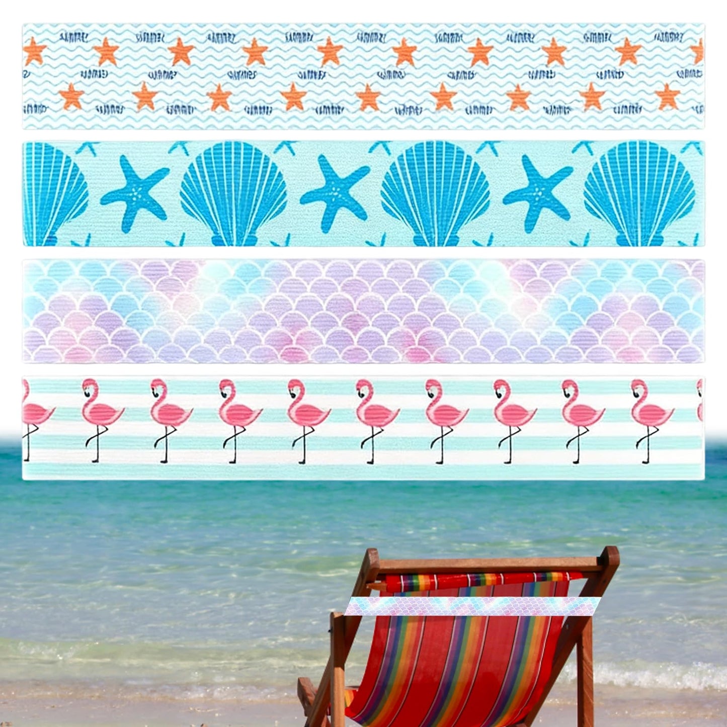 Wvbzf 4 Pcs Beach Towel Bands for Sun Loungers, Adjustable Sunbed Towel Bands, Sunbed Straps for Beach Towels, Towel Bands for Cruise Sun Loungers