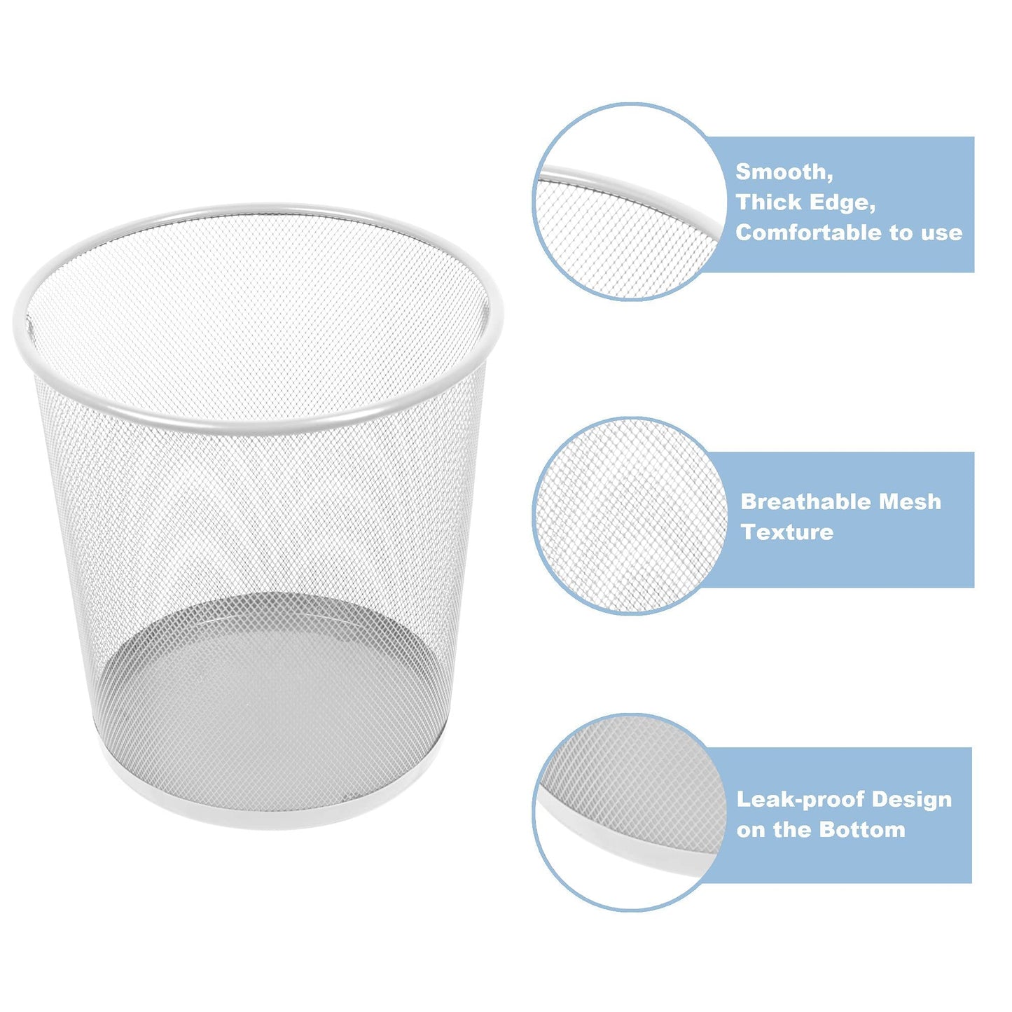Leviatan Wire Mesh Waste Paper Bin | 266 x 218 x 280 mm | for Home, Office, School | Office Trash Can 12 L | Pearl Color