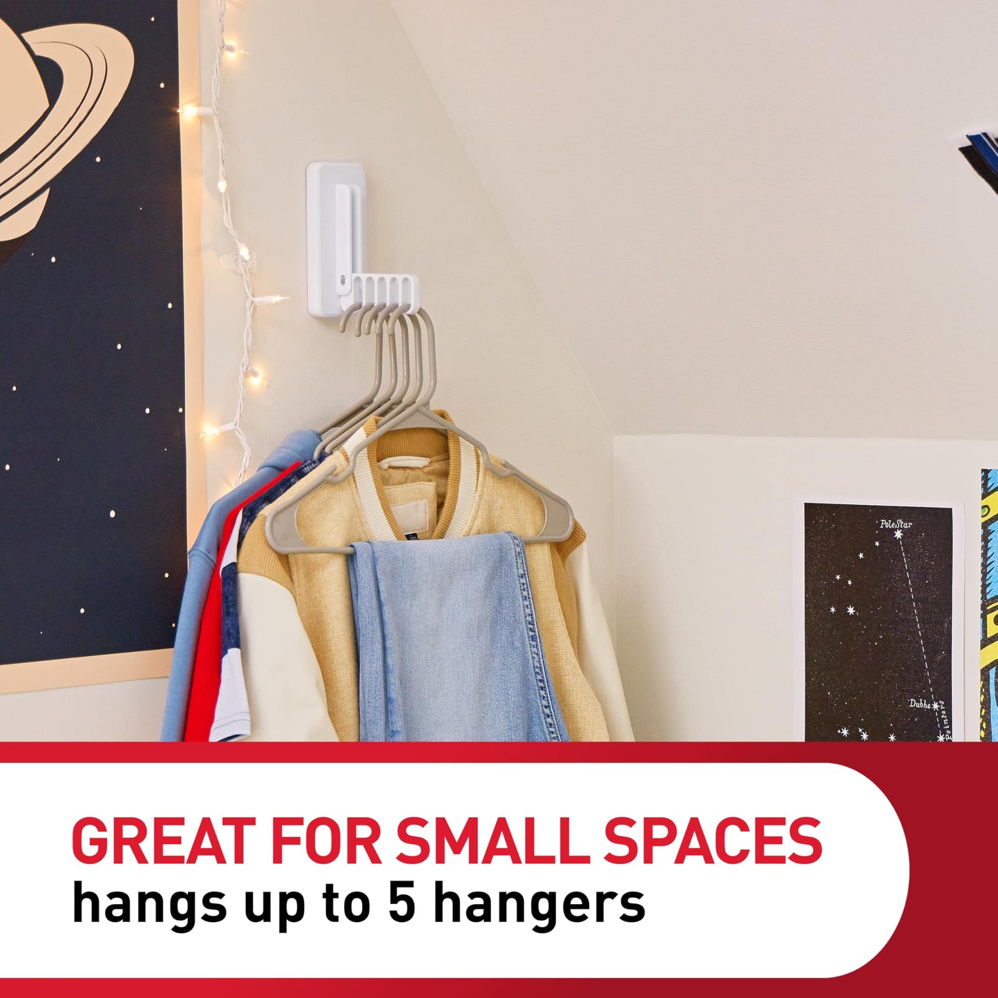Command Folding Clothes Hanger, 1 Hook and 5 Rungs, 4 Adhesive Strips,