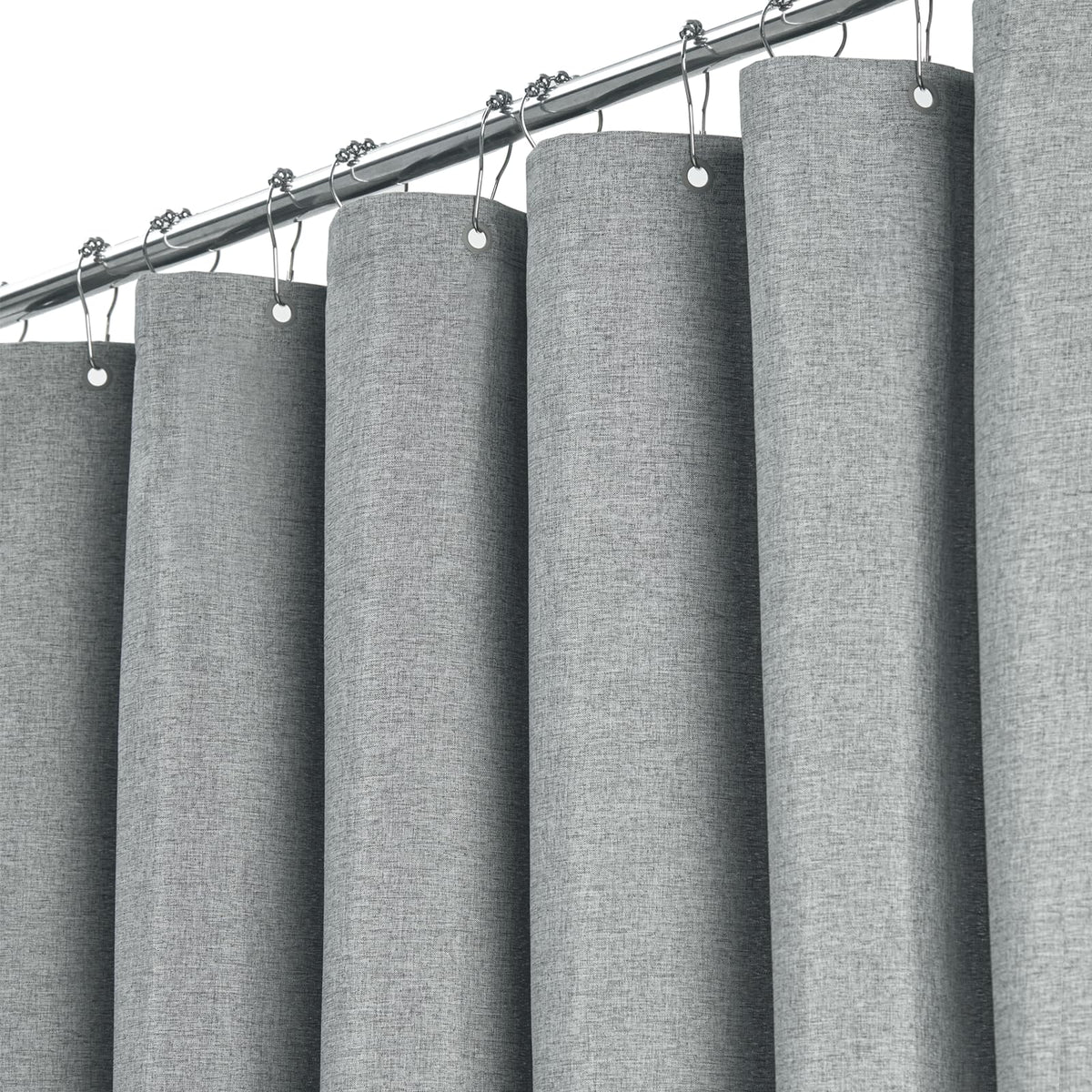 BTTN Narrow Grey Shower Curtain, Stall Linen Textured Weighted Mould Proof Resistant Wet Room Shower Curtains, Heavy Duty Waterproof Fabric Shower