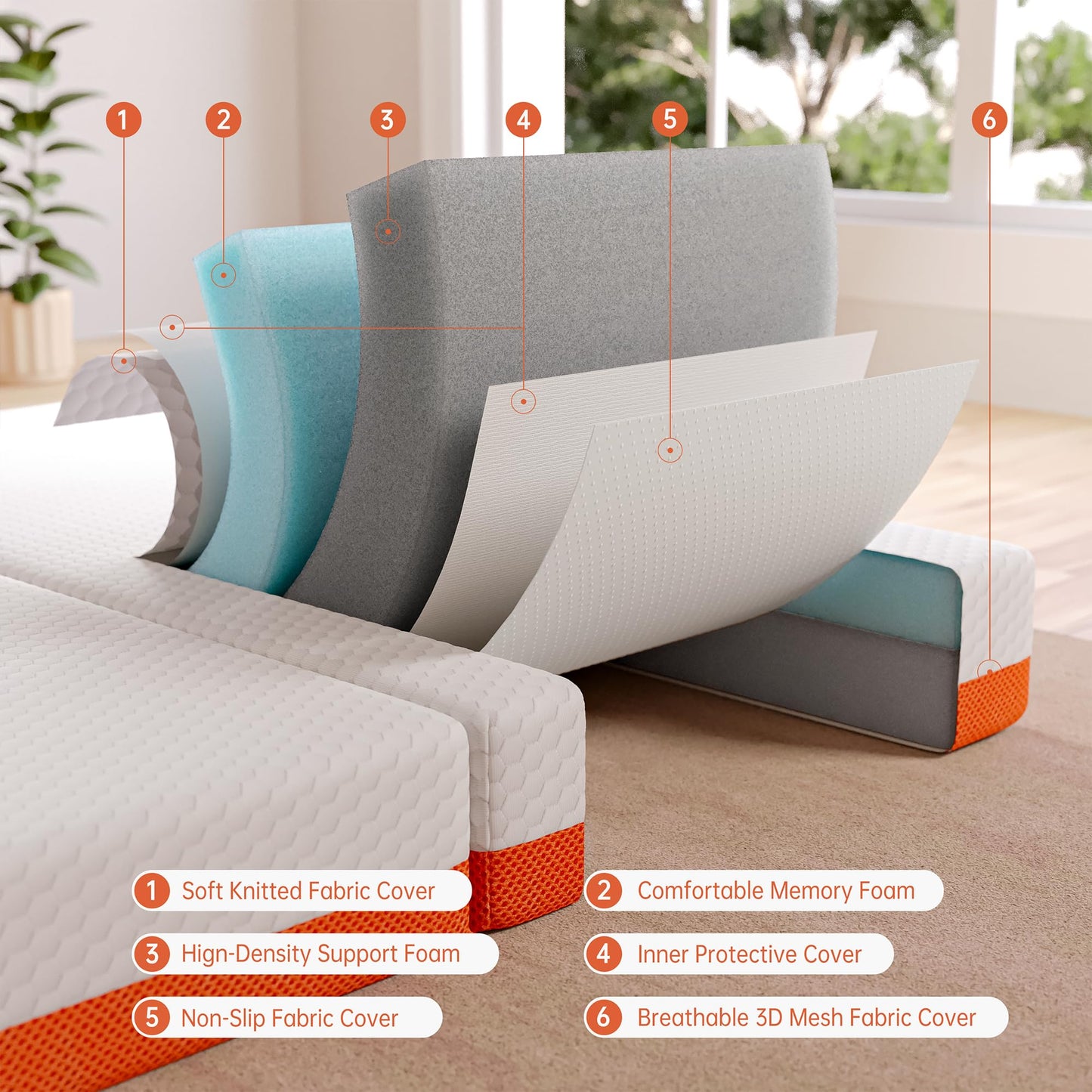 TeQsli Folding Mattress, 10cm Single Foldable Mattress, Memory Foam with Removable Washable Cover, for Guest Sofa Bed, Camping, Travel (90x190x10cm)