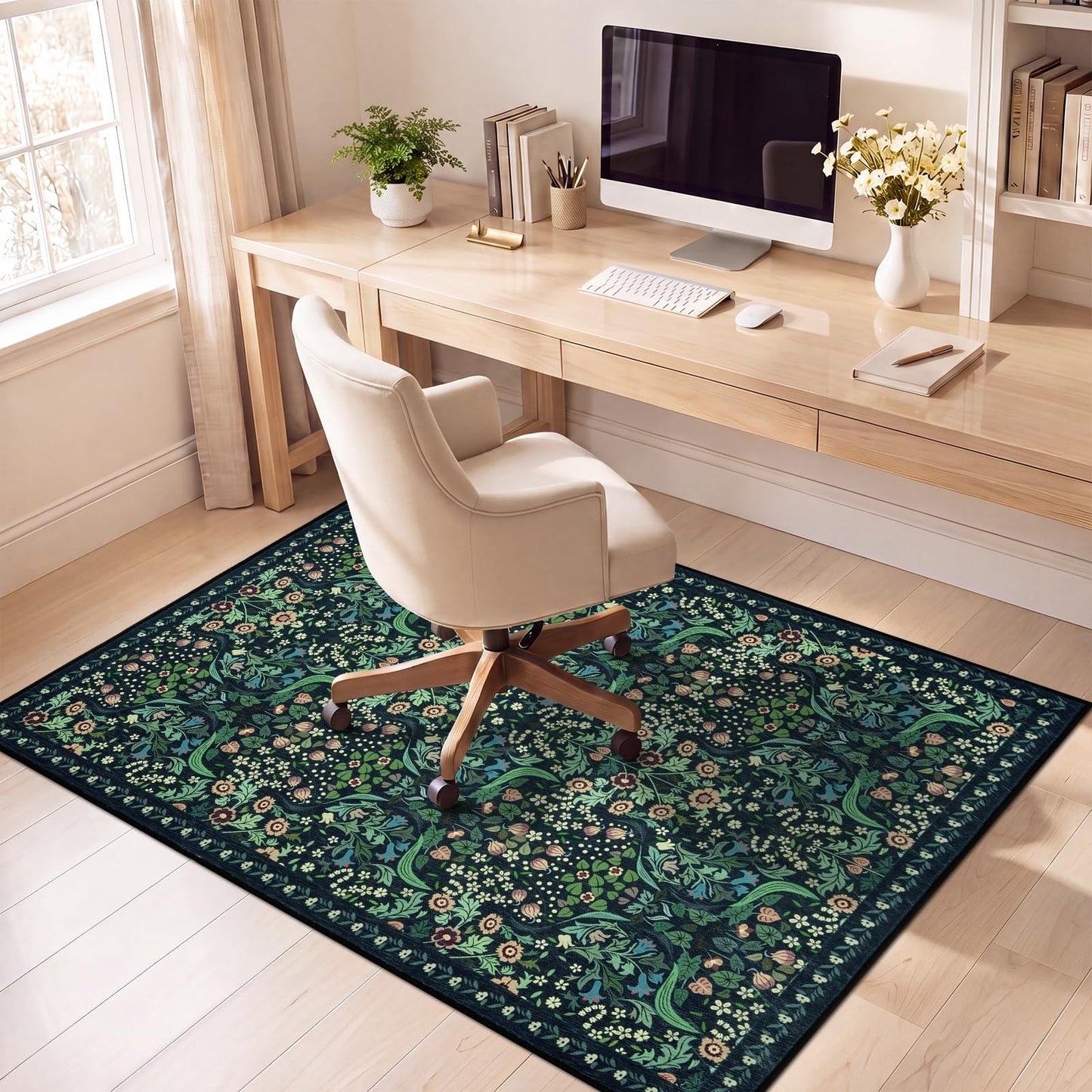 Famibay Office Chair Mat for Hardwood Floor 90x120cm Dark Green Chair Floor Protection Mat Non Slip Computer Desk Chair Mat for Hard Floor Rubber