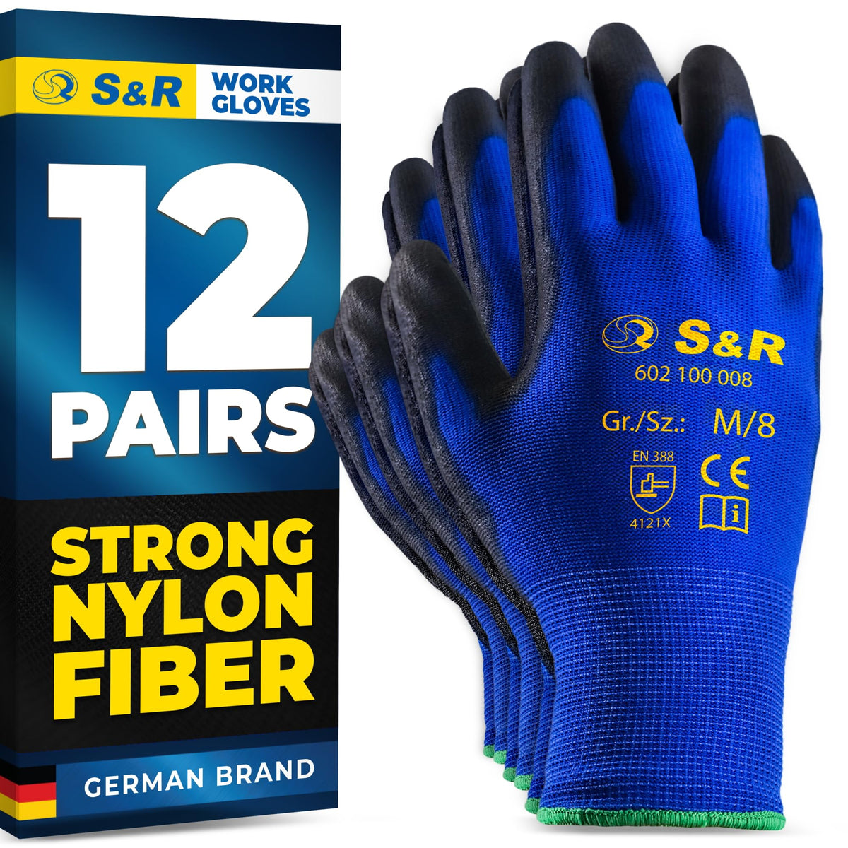 S&R 12 PAIRS Men's Work Gloves Size 8 DIY Gardening Construction Painting ? Lightweight and Resistant Nylon Gloves